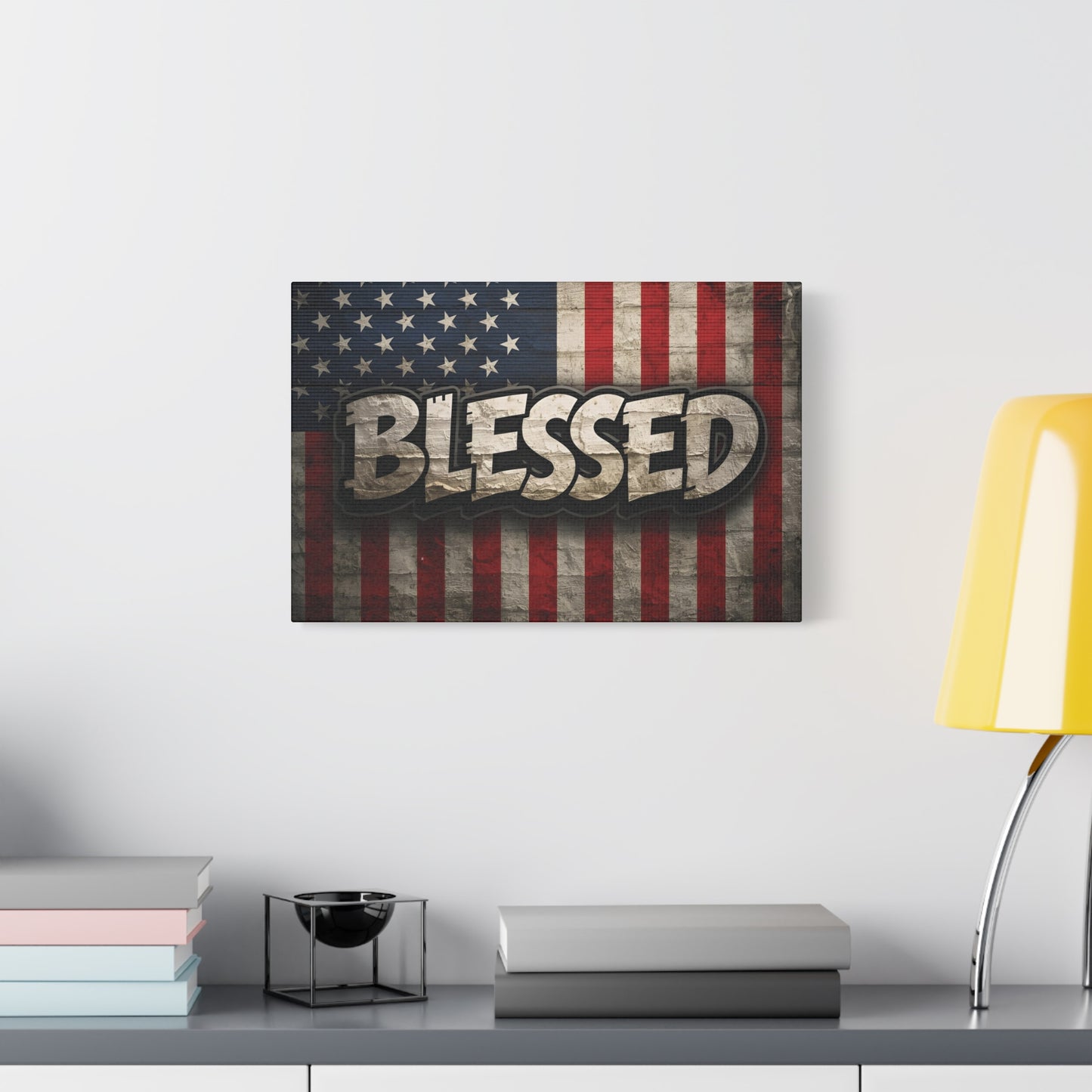 Blessed American Flag Canvas Wall Art, Patriotic Home Decor, Inspirational Gift, Rustic Wall Decor, Americana Artwork