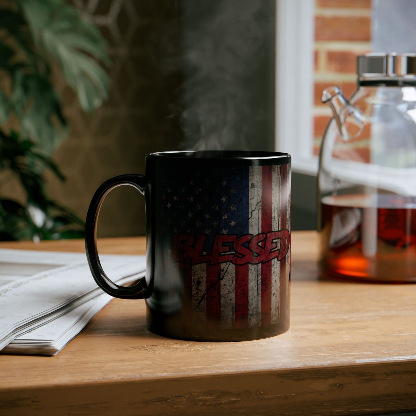 Sleek Patriotic Blessed Mug - 11oz & 15oz - American Flag Design, Perfect for Gifts, Coffee Lovers, July 4th, Home Decor, Rustic Style