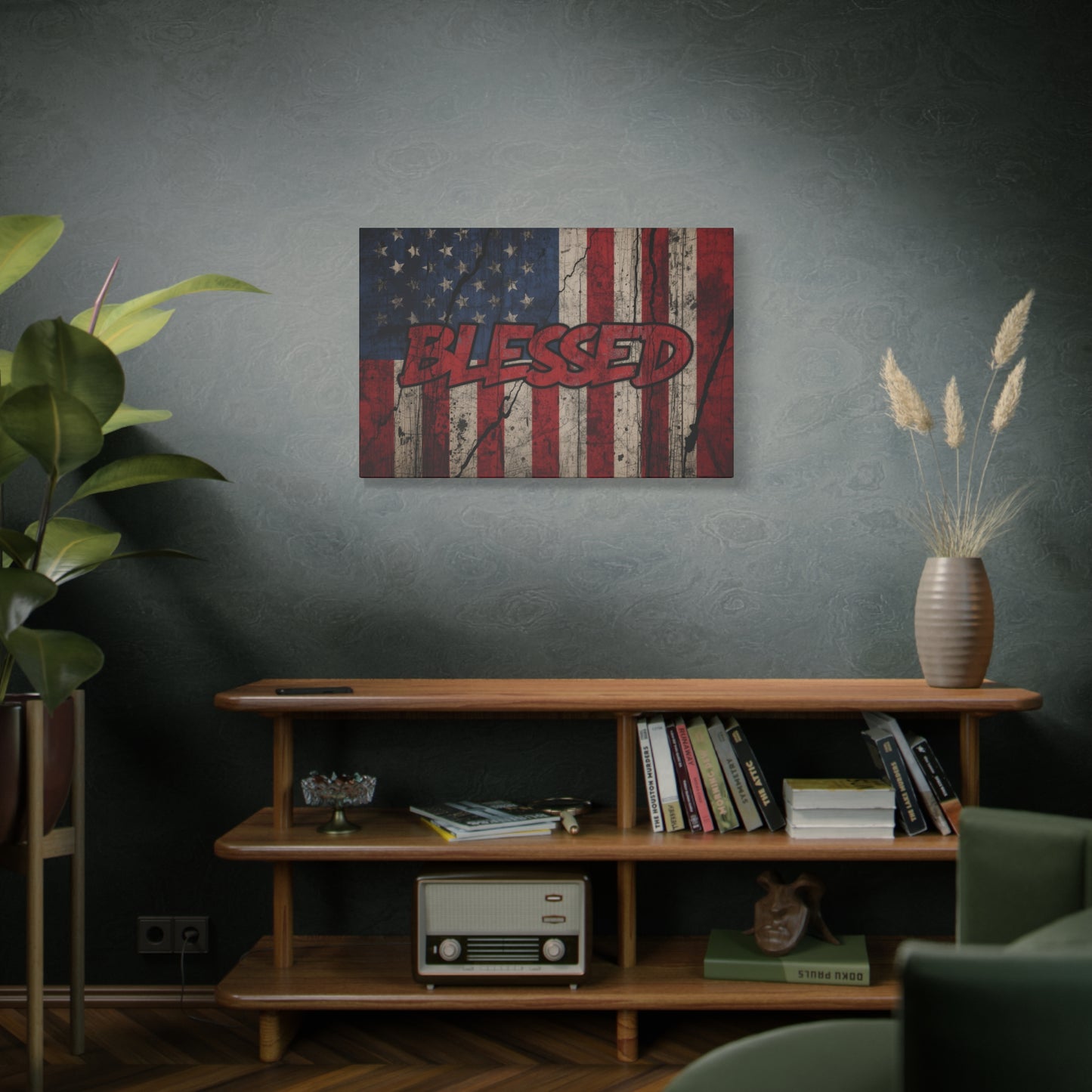 Blessed Patriotic Canvas Wall Art, Americana Decor, Home Wall Decoration, Rustic Flag Artwork, US Flag Decor