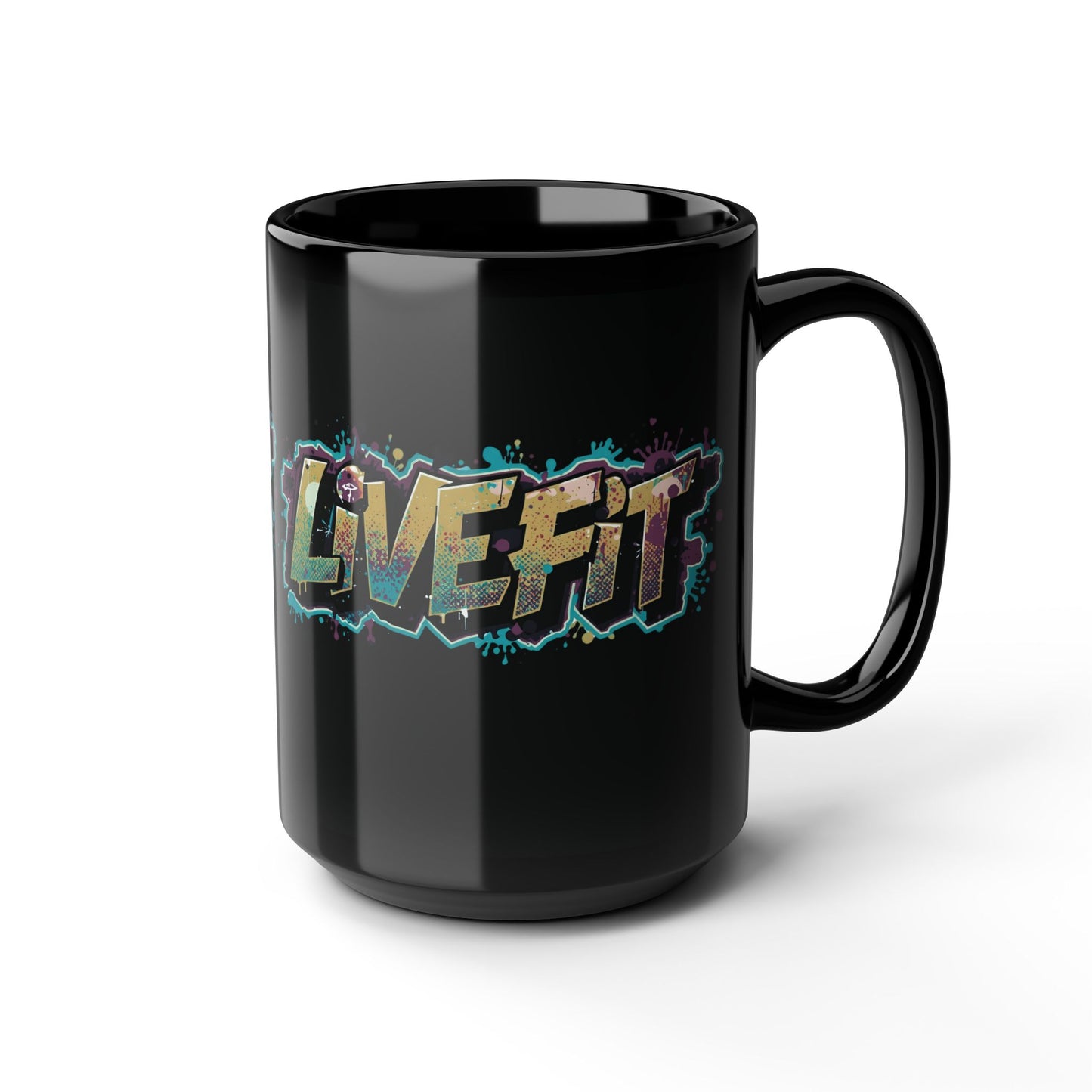 Fitness Motivational Mug - Live Fit Coffee Cup - Workout Gift - Gym Drink-ware - Black Mug for Fitness Enthusiasts - Christmas Gift