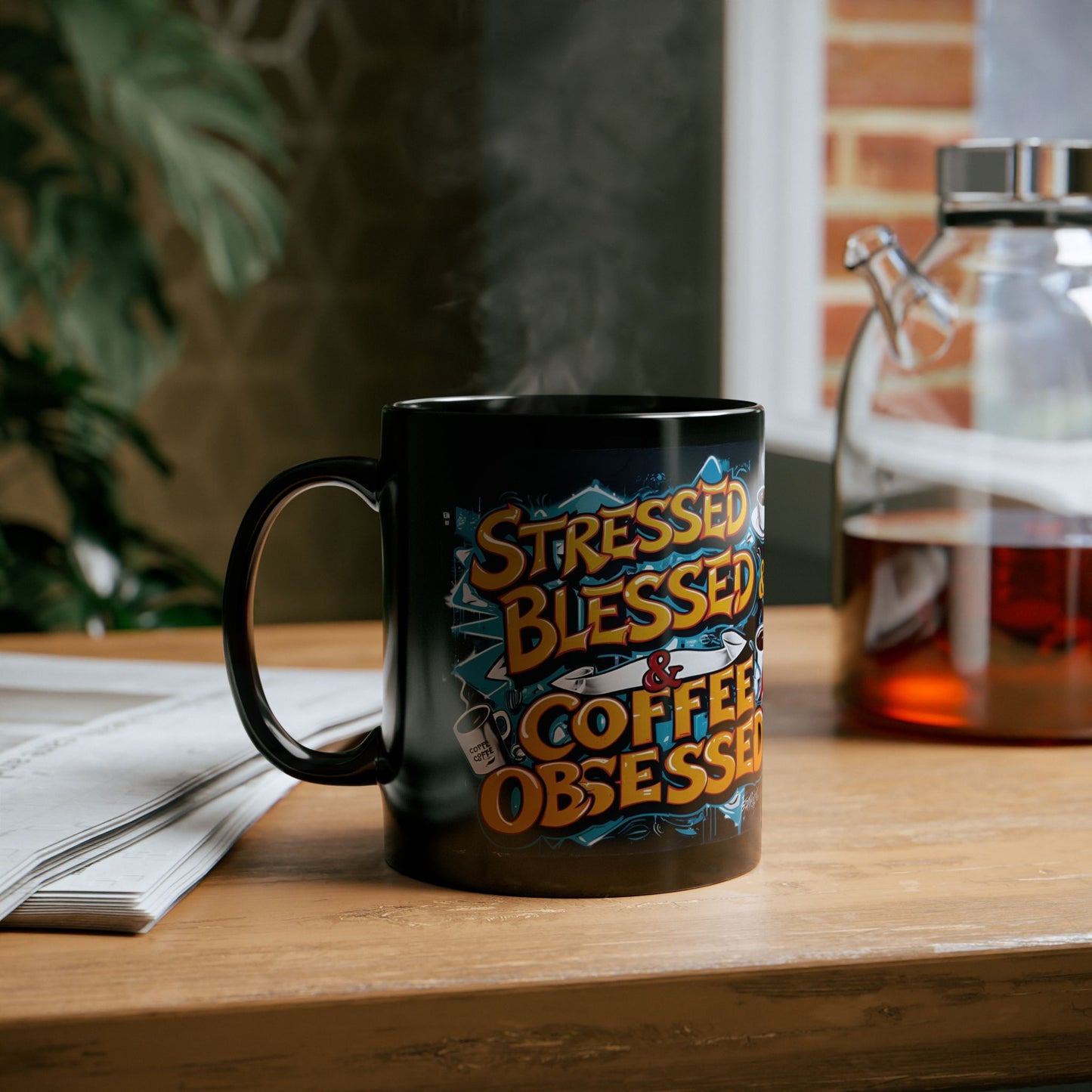 Stressed Blessed & Coffee Obsessed Print, 11 oz. Insulated Travel Mug, Motivational Mug, Gift for Coffee Lovers, Fitness Mug, Inspirational Drinkware