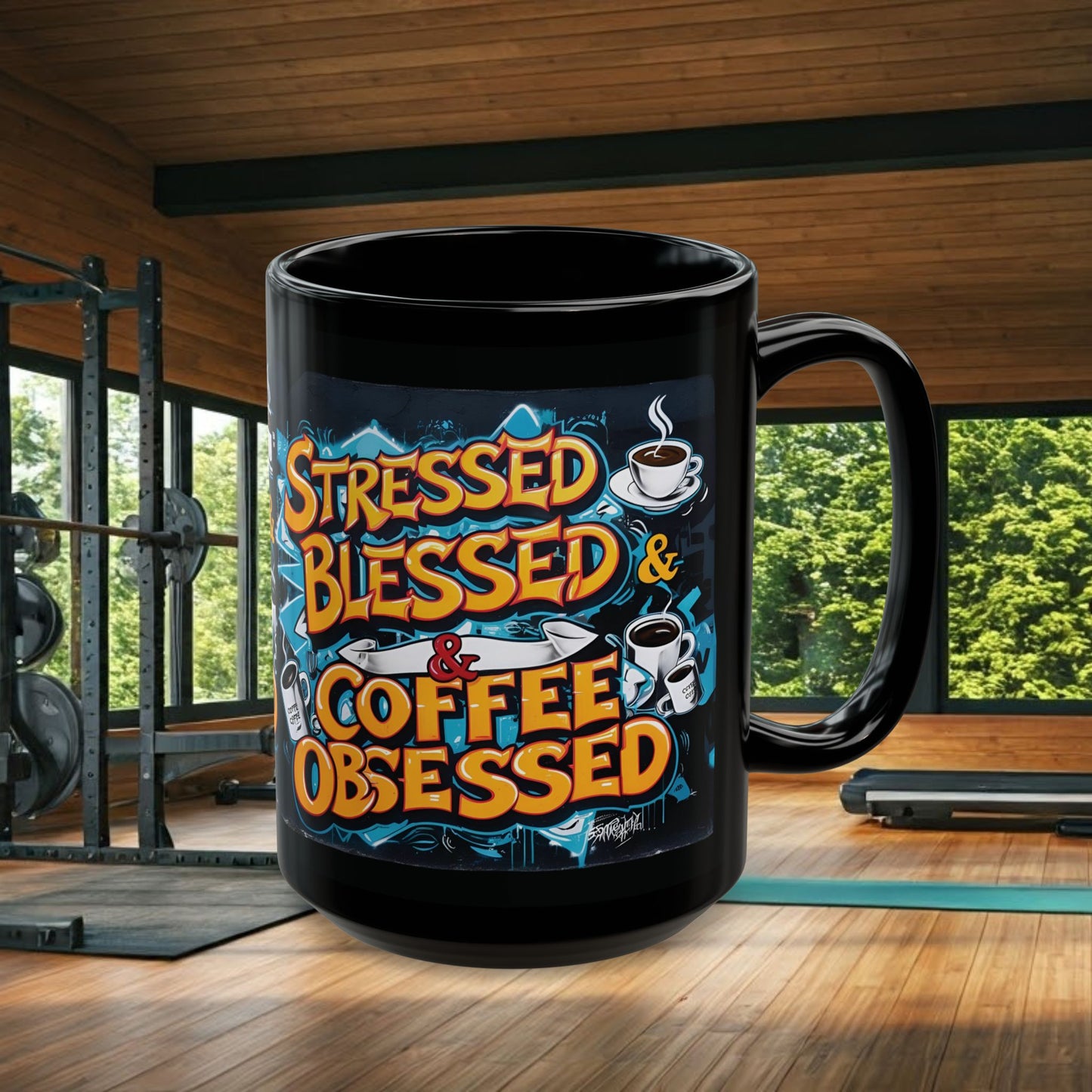 Stressed Blessed & Coffee Obsessed Print, 11 oz. Insulated Travel Mug, Motivational Mug, Gift for Coffee Lovers, Fitness Mug, Inspirational Drinkware