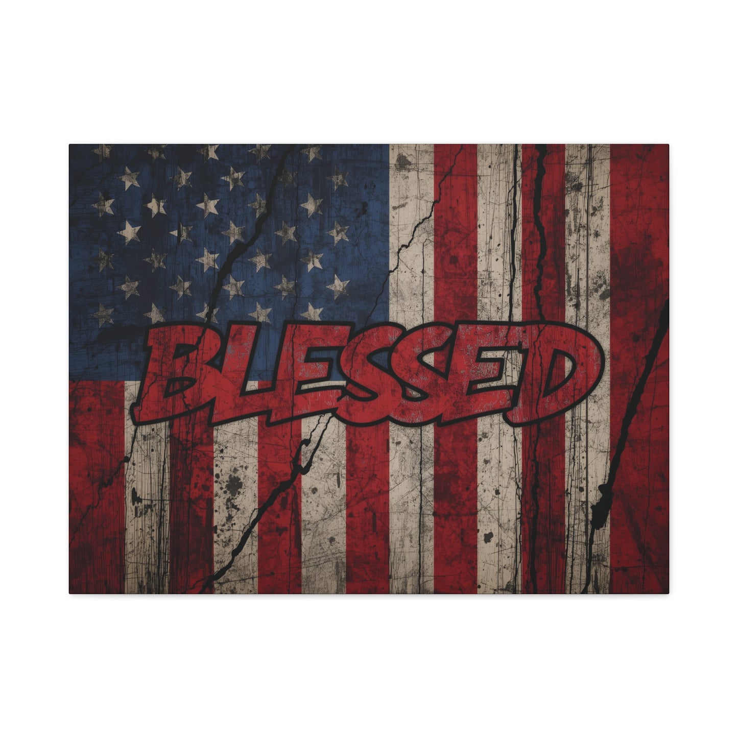 Blessed Patriotic Canvas Wall Art, Americana Decor, Home Wall Decoration, Rustic Flag Artwork, US Flag Decor