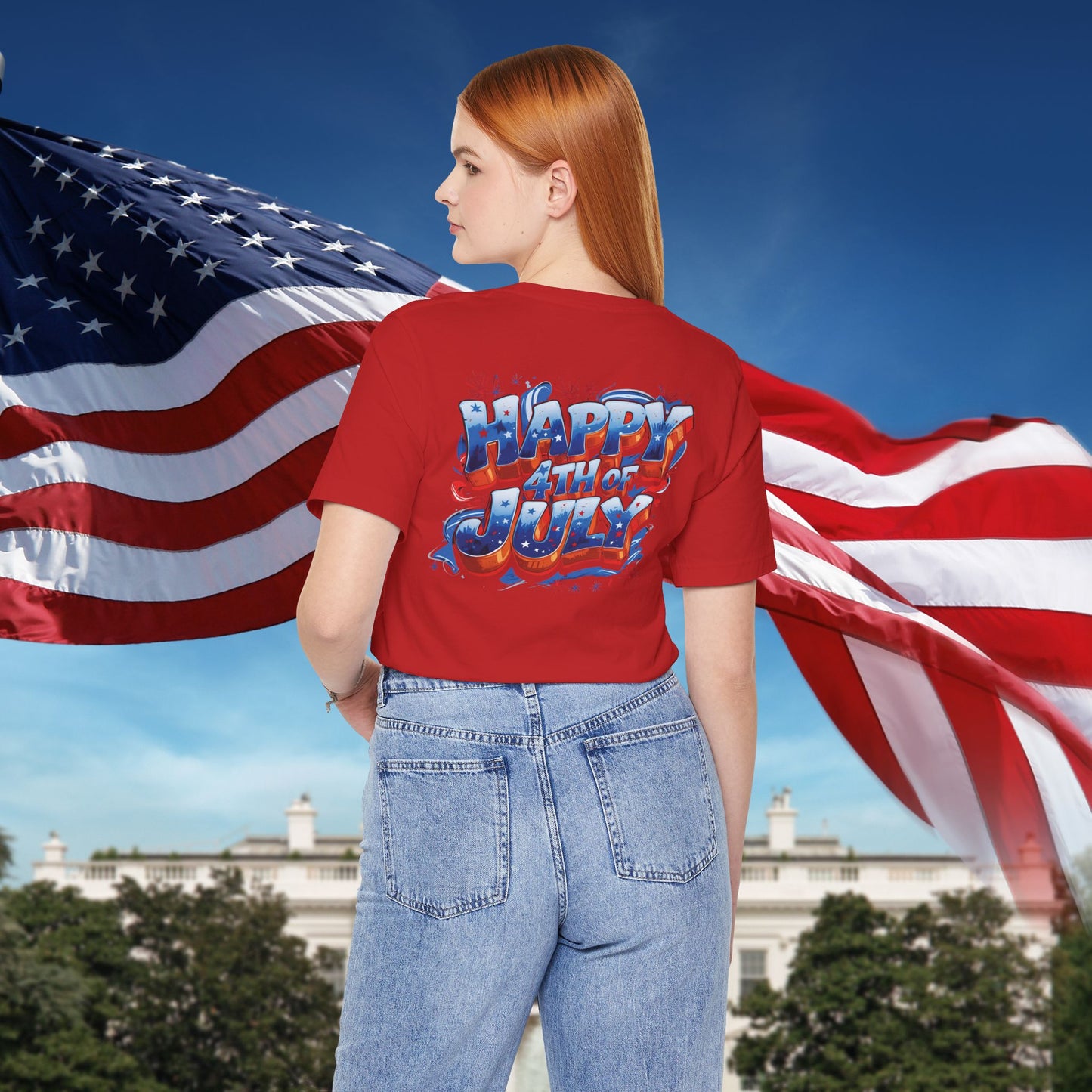 Happy 4th Of July, Print Design T-Shirt, Independence Day, American Flag, Bald Eagle, Red White Blue