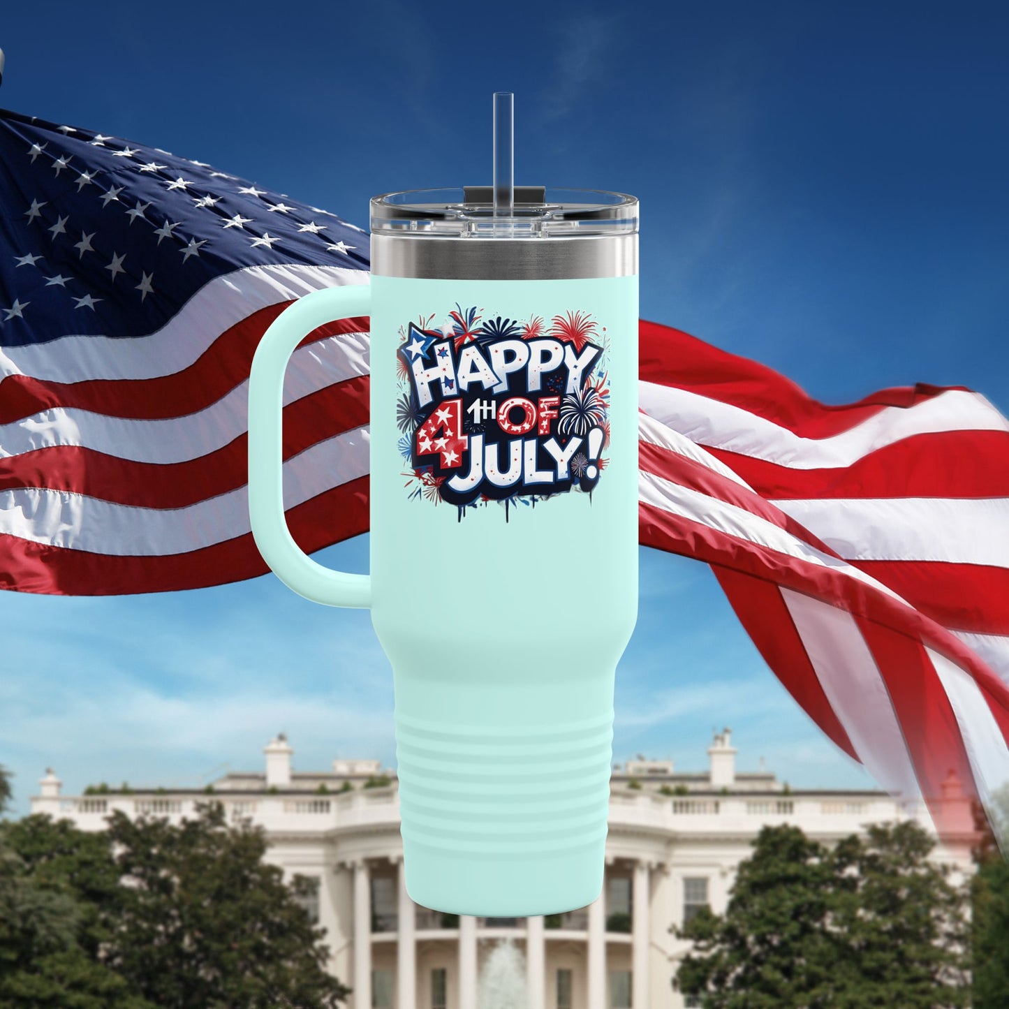 Patriotic Insulated Travel Mug - 40oz - Perfect for 4th of July Celebrations, BBQs, Camping, Family Gatherings, Gifts!