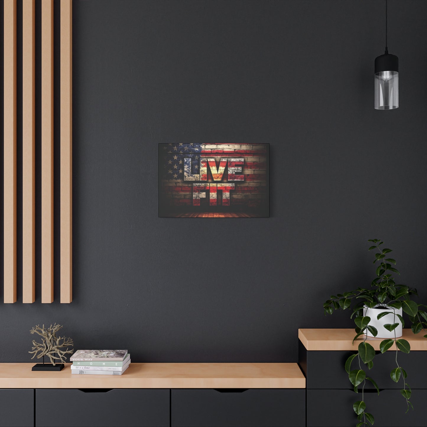 American Pride Canvas Wall Art - Live Fit Decor - Fitness Motivation - Patriotic Gift - USA Flag Artwork - Red White Blue -