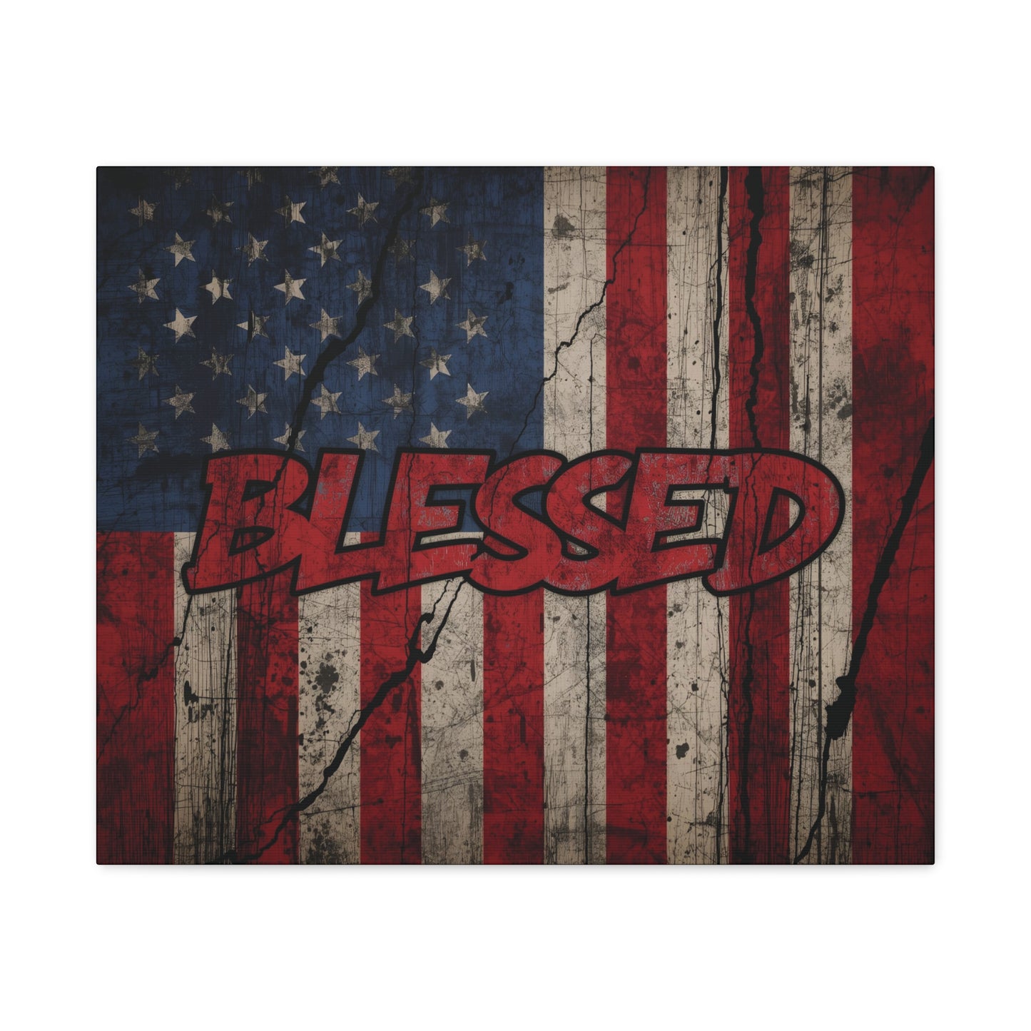 Blessed Patriotic Canvas Wall Art, Americana Decor, Home Wall Decoration, Rustic Flag Artwork, US Flag Decor