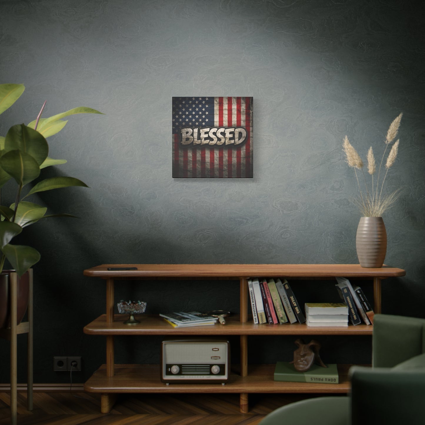Blessed - Vintage American Flag - Red White & Blue - Canvas Wall Art - Patriotic Home Decor - Inspirational Gift - Rustic Wall Decor - Americana Artwork -