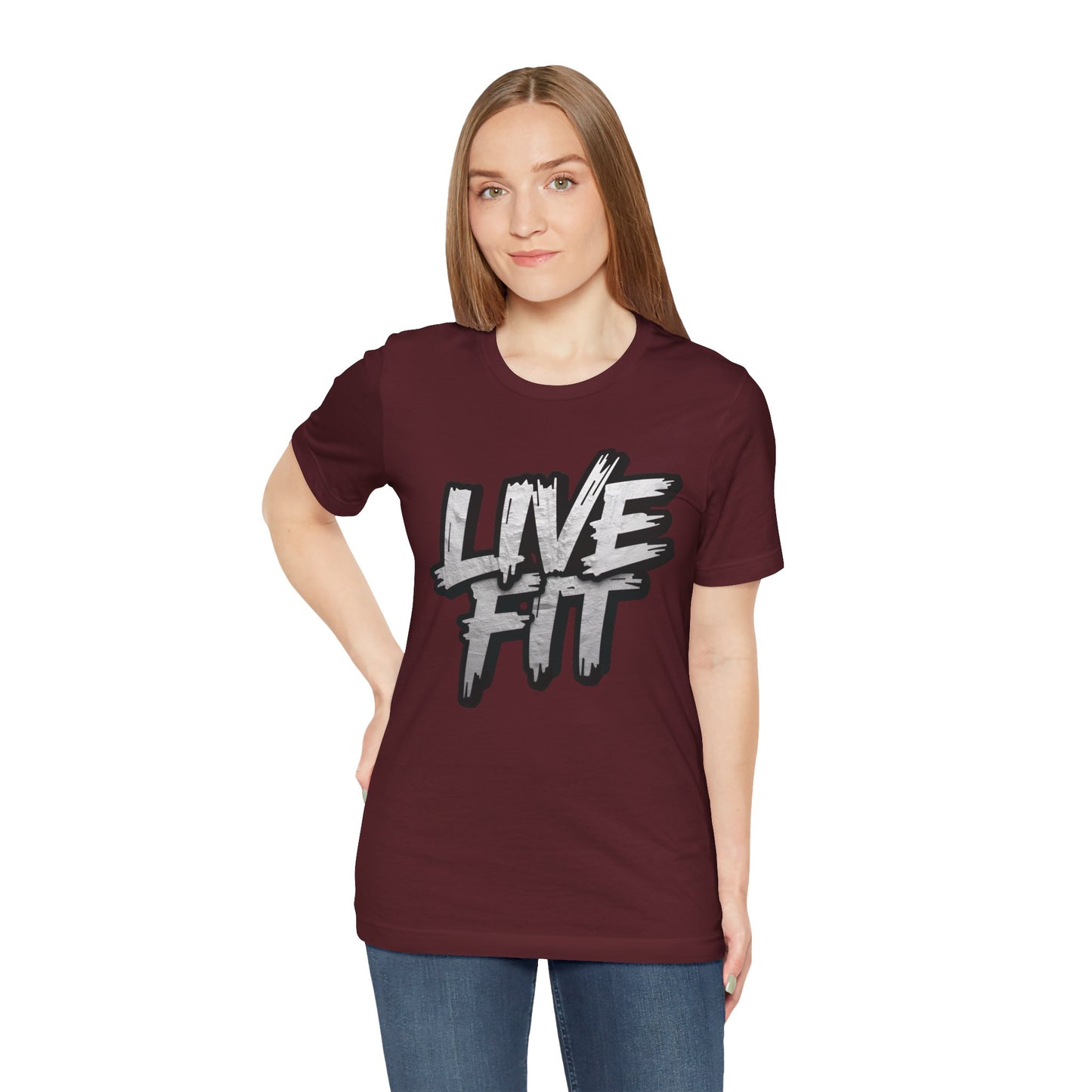 LIVE FIT Unisex Jersey Tee - Fitness Shirt - XS - 4XL - Workout Apparel - Motivational T-Shirt - Casual Wear - Gift for Fitness Enthusiasts