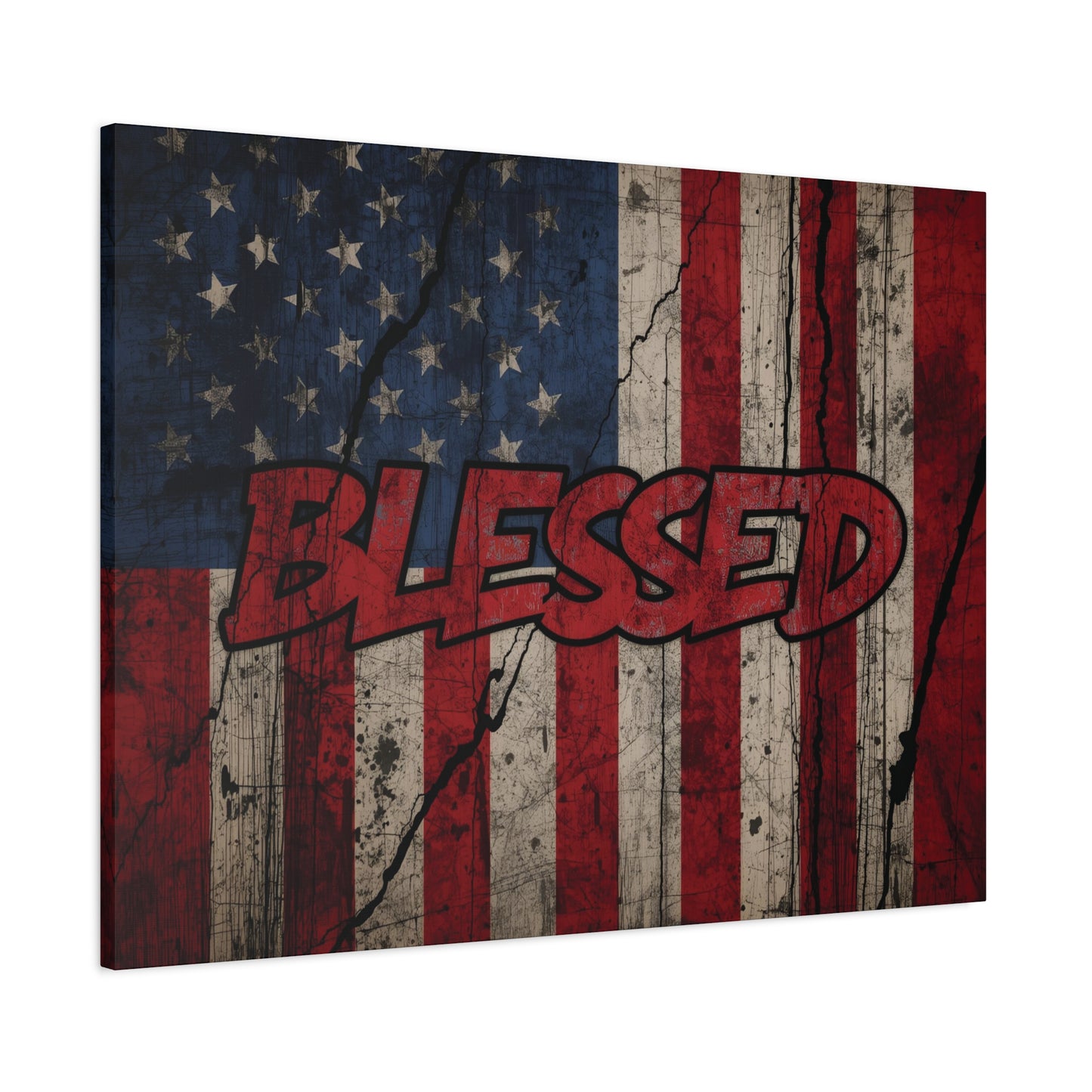 Blessed Patriotic Canvas Wall Art, Americana Decor, Home Wall Decoration, Rustic Flag Artwork, US Flag Decor