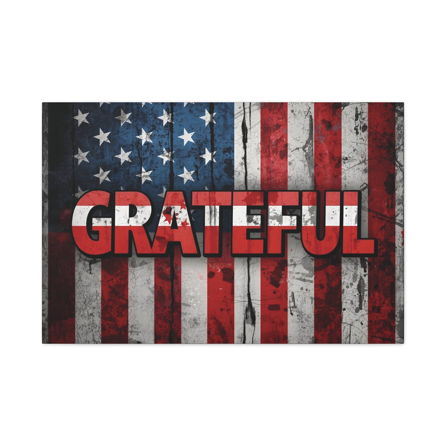 Grateful American Flag Wall Art | Patriotic Canvas Decor, Home Wall Decor, Inspirational Gift, 4th of July Decoration, Veteran's Day
