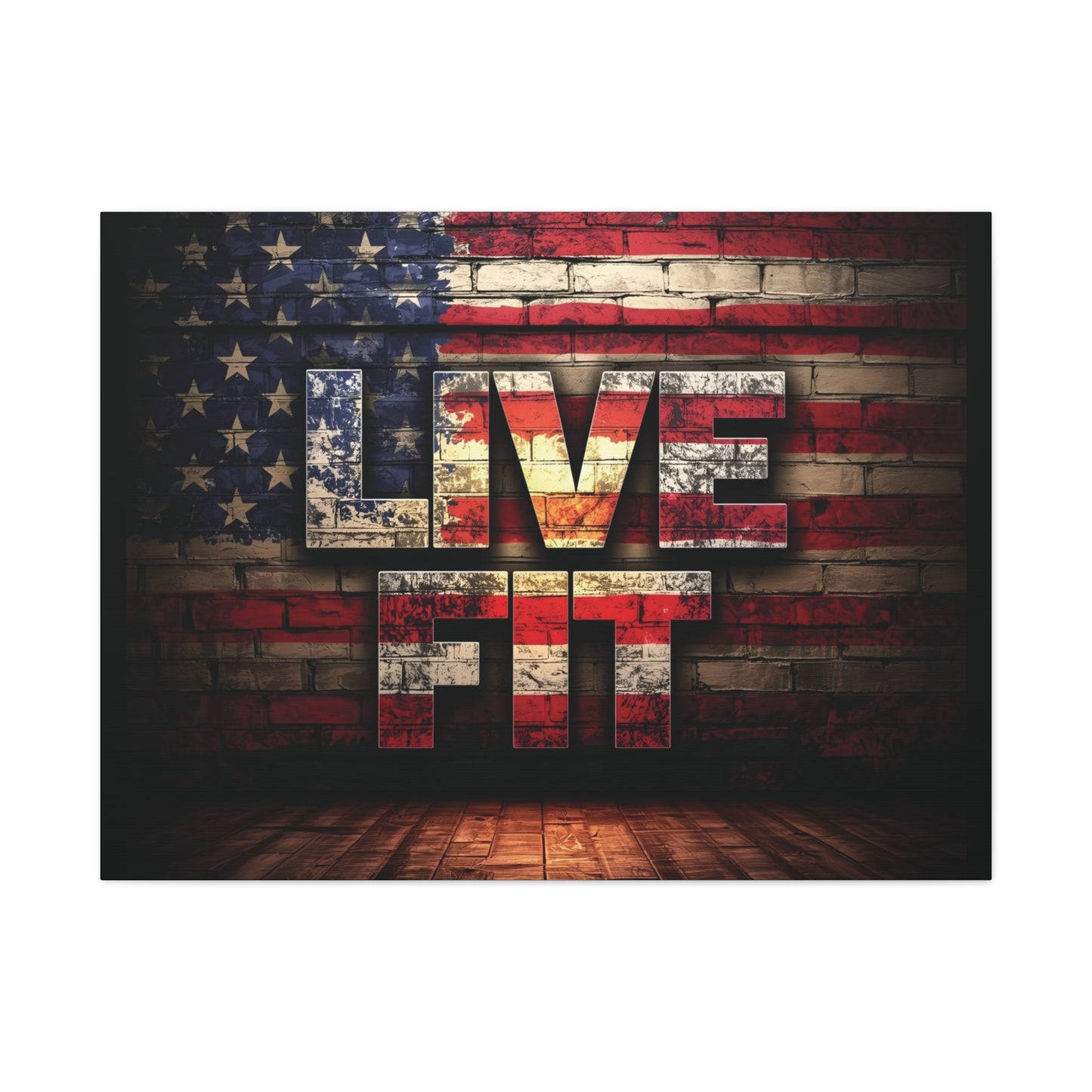 American Pride Canvas Wall Art - Live Fit Decor - Fitness Motivation - Patriotic Gift - USA Flag Artwork - Red White Blue -
