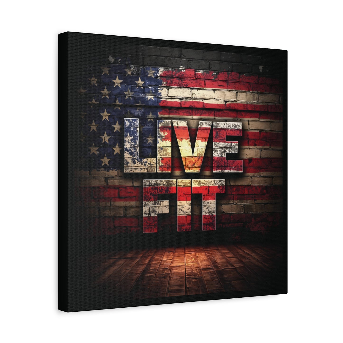 American Pride Canvas Wall Art - Live Fit Decor - Fitness Motivation - Patriotic Gift - USA Flag Artwork - Red White Blue -