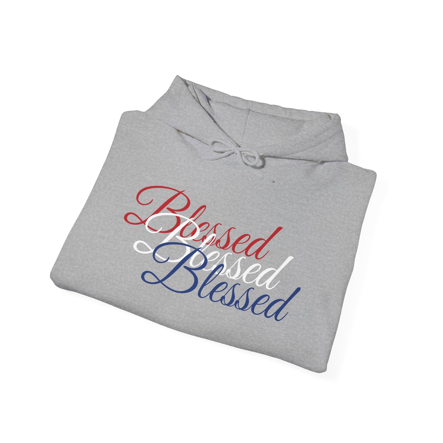 Blessed Hoodie – Patriotic Red, White & Blue Unisex Pullover Sweatshirt with Front & Back Print – Cozy, Positive Vibes Gift