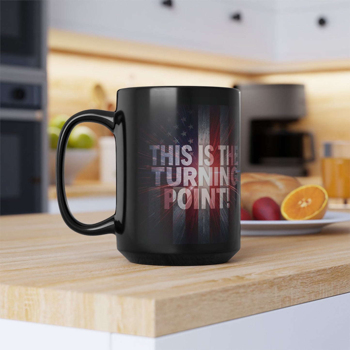 This Is The Turning Point! - Charlie Kirk Inspired - Patriotic American Flag Design - Sleek Black Ceramic Mug - 11oz/15oz