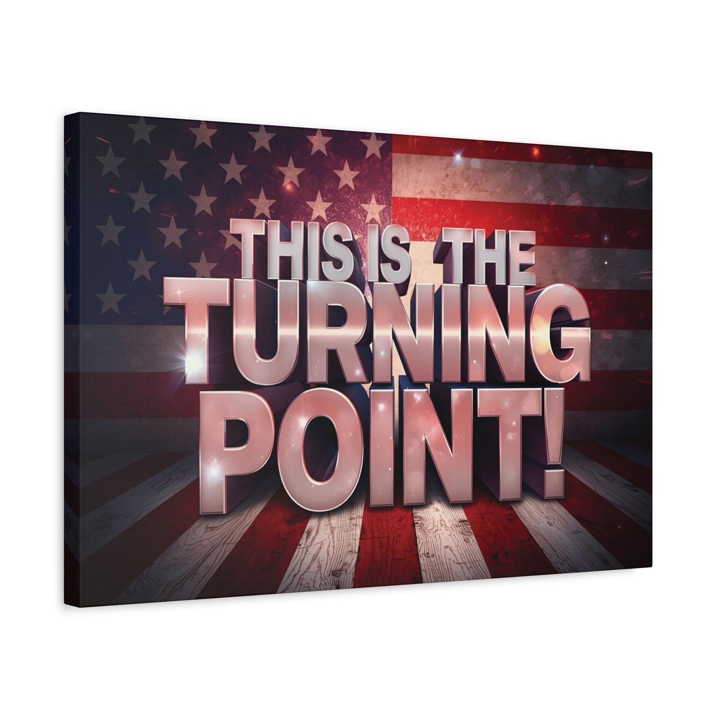 Gallery Wrapped Canvas Wall Art - Charlie Kirk Inspired - This Is The Turning Point! - Red White Blue - American Flag Backdrop Design - Multiple Sizes -