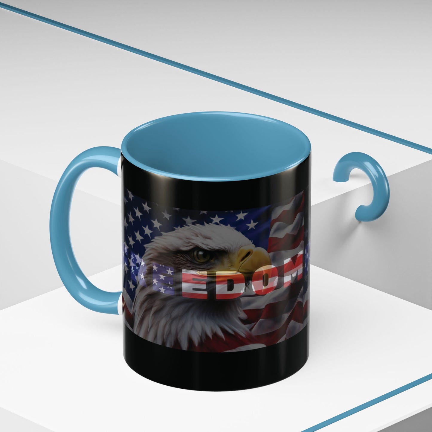 Freedom! Bald Eagle Patriotic Accent Mug - Red White & Blue - 11oz/15oz