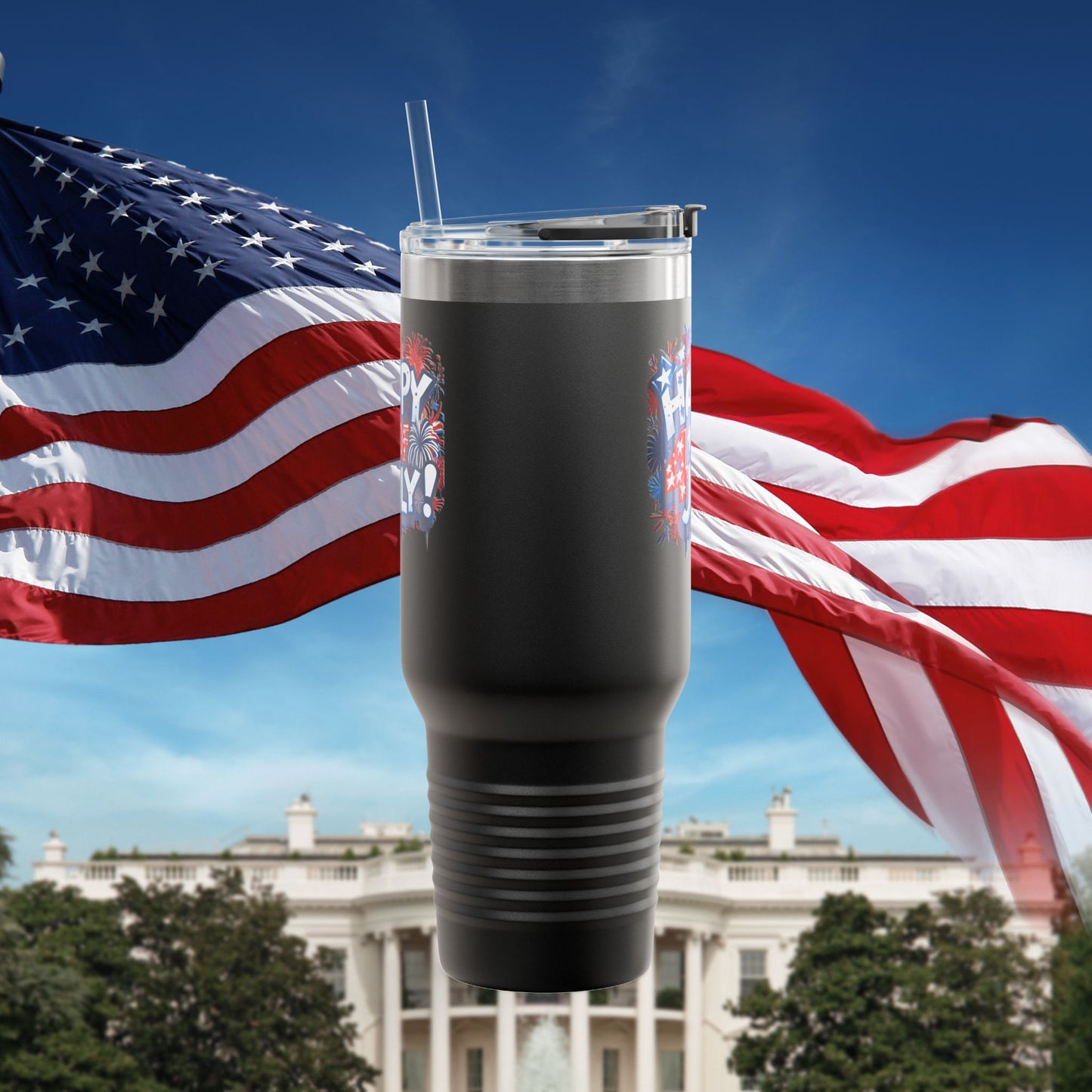 Patriotic Insulated Travel Mug - 40oz - Perfect for 4th of July Celebrations, BBQs, Camping, Family Gatherings, Gifts!