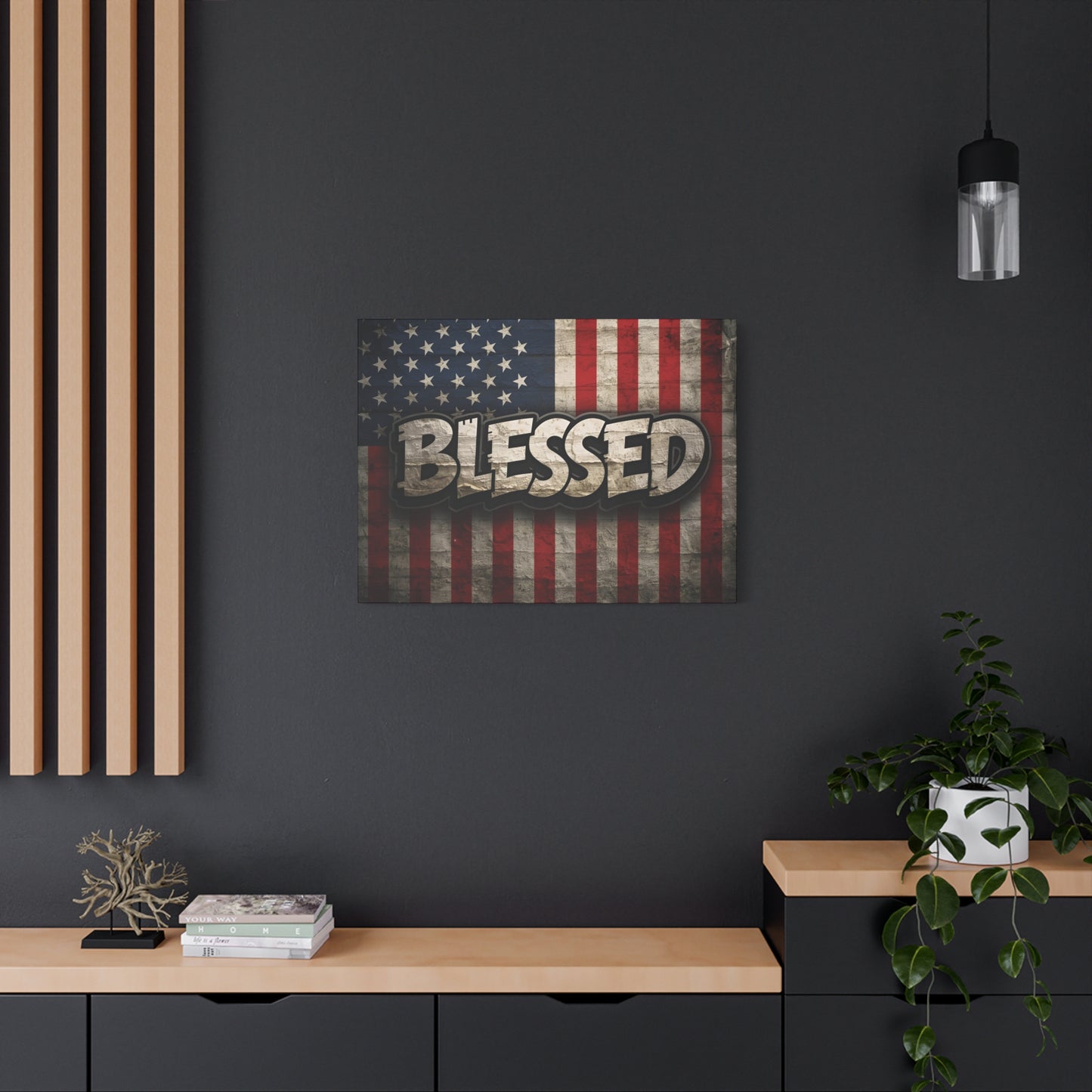 Blessed American Flag Canvas Wall Art, Patriotic Home Decor, Inspirational Gift, Rustic Wall Decor, Americana Artwork