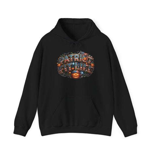 Patriot Fit Life Halloween Pumpkin Haunted House Hoodie - Vintage Spooky Scene