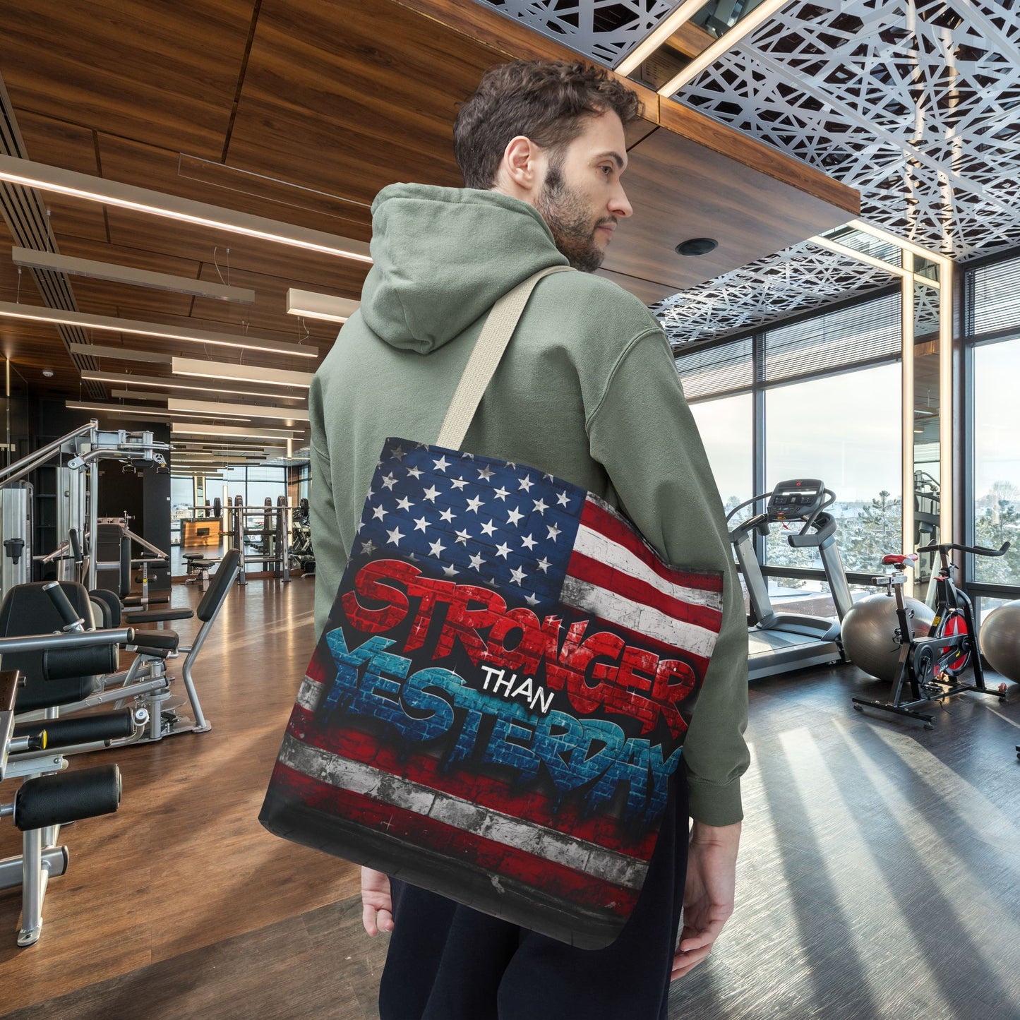 Patriotic Red White Blue Tote Bag - Stronger Than Yesterday - Perfect for Fourth of July, Gym, Beach, Shopping, Gifts