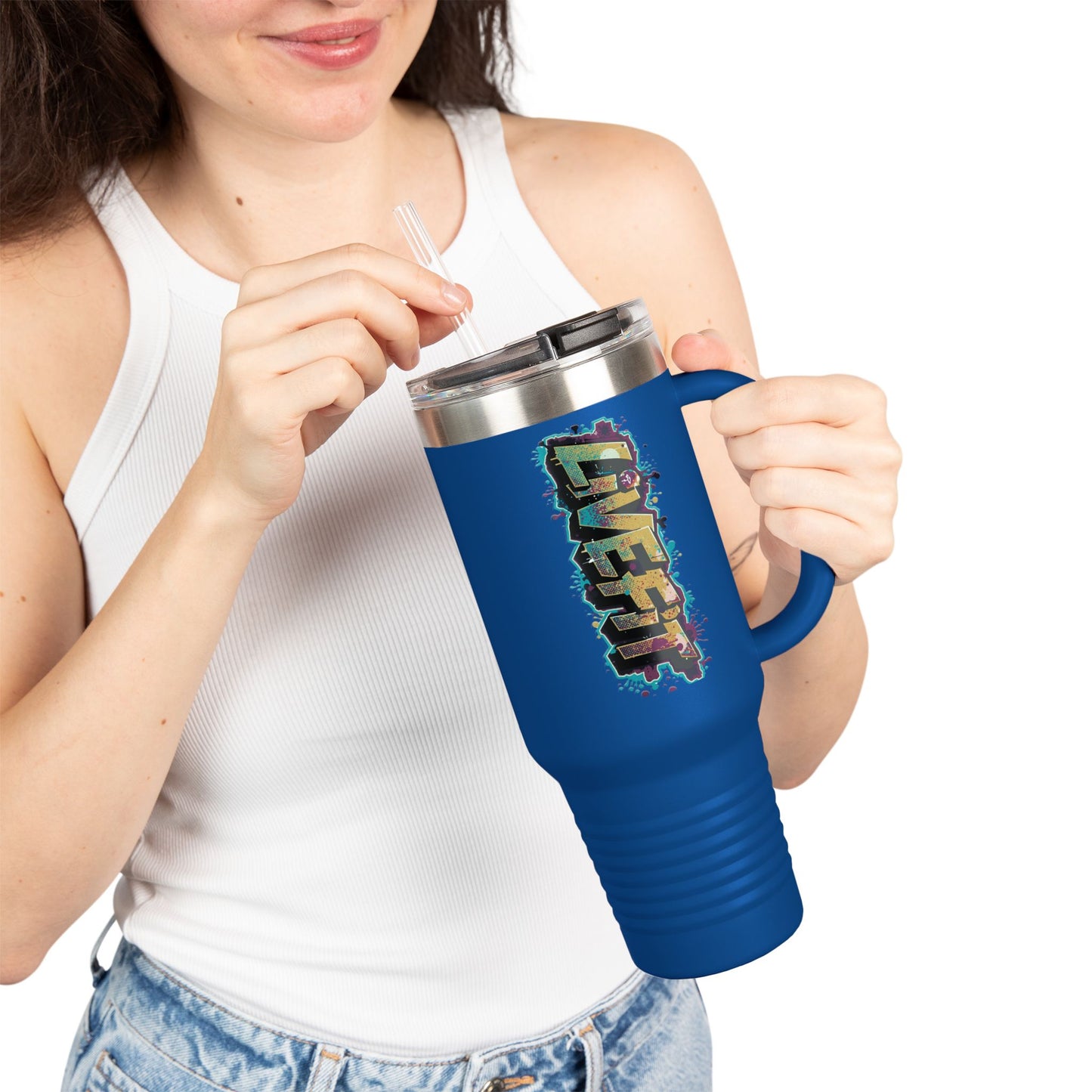 Insulated Travel Mug, Live Fit, 40oz Fitness Water Bottle, Gym Coffee Cup, Durable Travel Tumbler, Motivational Drinkware