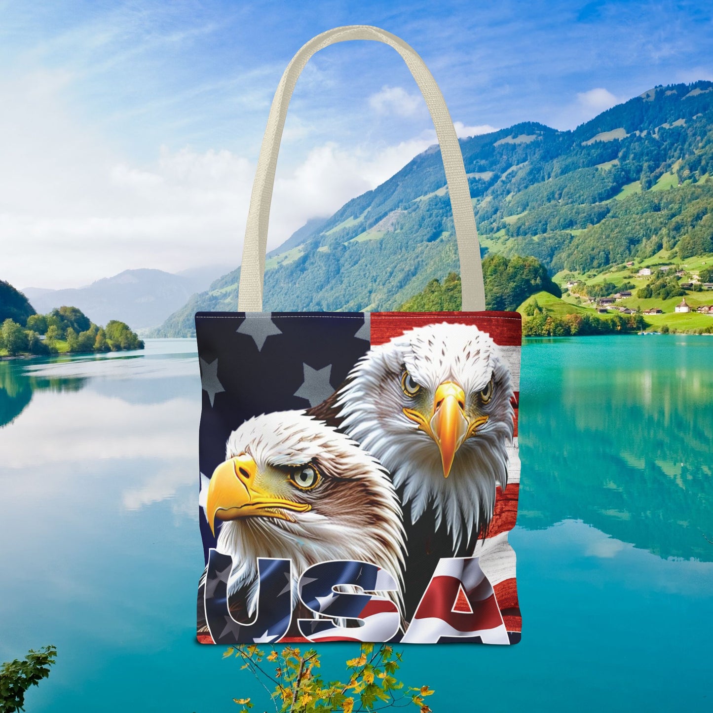 ๐บ๐ธ Patriotic ๐บ๐ธ USA ๐บ๐ธ Bald Eagles ๐บ๐ธ Tote Bag ๐บ๐ธ All Over Print ๐บ๐ธ American Flag Design ๐บ๐ธ Five Different Handle Colors ๐บ๐ธ Red ๐บ๐ธ Navy ๐บ๐ธ Black ๐บ๐ธ Beige ๐บ๐ธ White