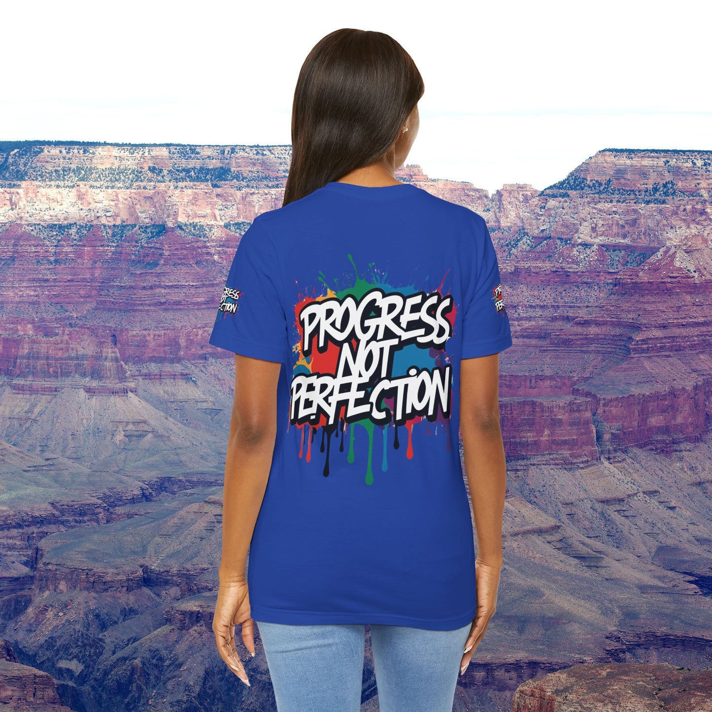 💥 Vibrant 💥 Eye-catching 💥 Motivational 💥 All Over Print 💥 Unisex T-shirt 💥 Progress Not Perfection 💥 Art-Inspired 💥 Apparel 💥 Sizes XS x 4XL 💥