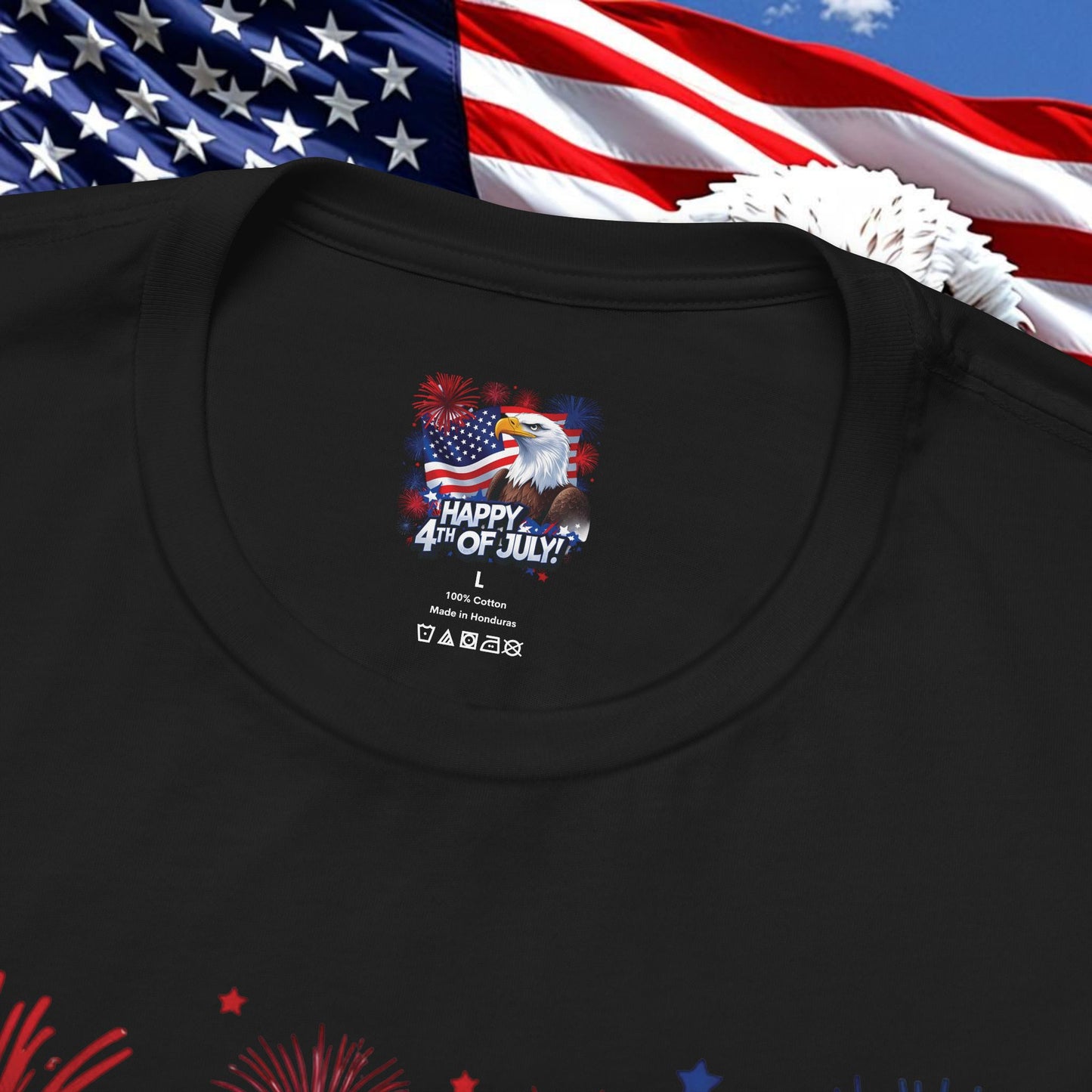Happy 4th of July, Print Design, Unisex T-Shirt, Patriotic Print Design, Independence Day Shirt, Red White Blue Shirt, USA Tee Gift, Gift For Her, Gift For Him, American Flag, Bald Eagle