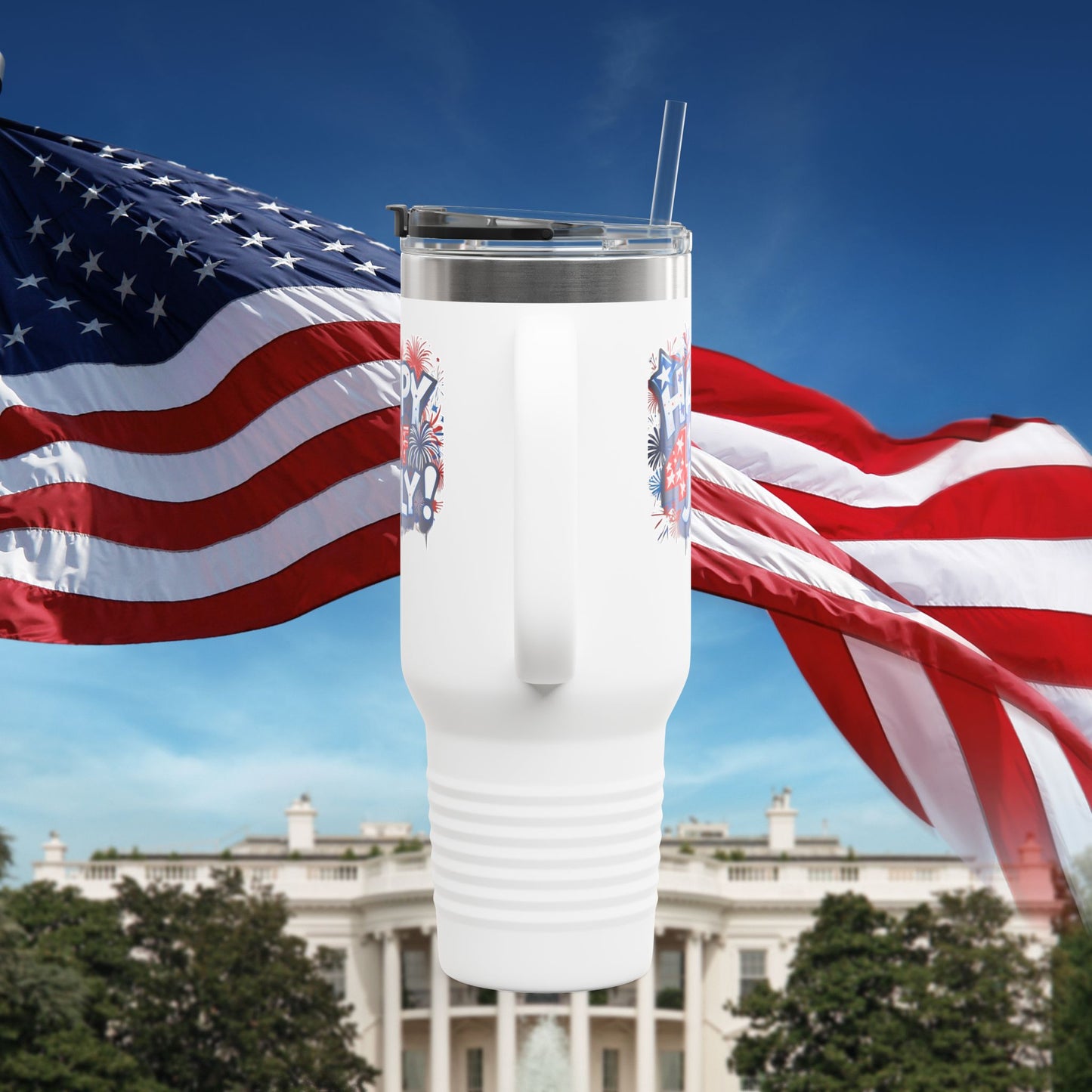 Patriotic Insulated Travel Mug - 40oz - Perfect for 4th of July Celebrations, BBQs, Camping, Family Gatherings, Gifts!