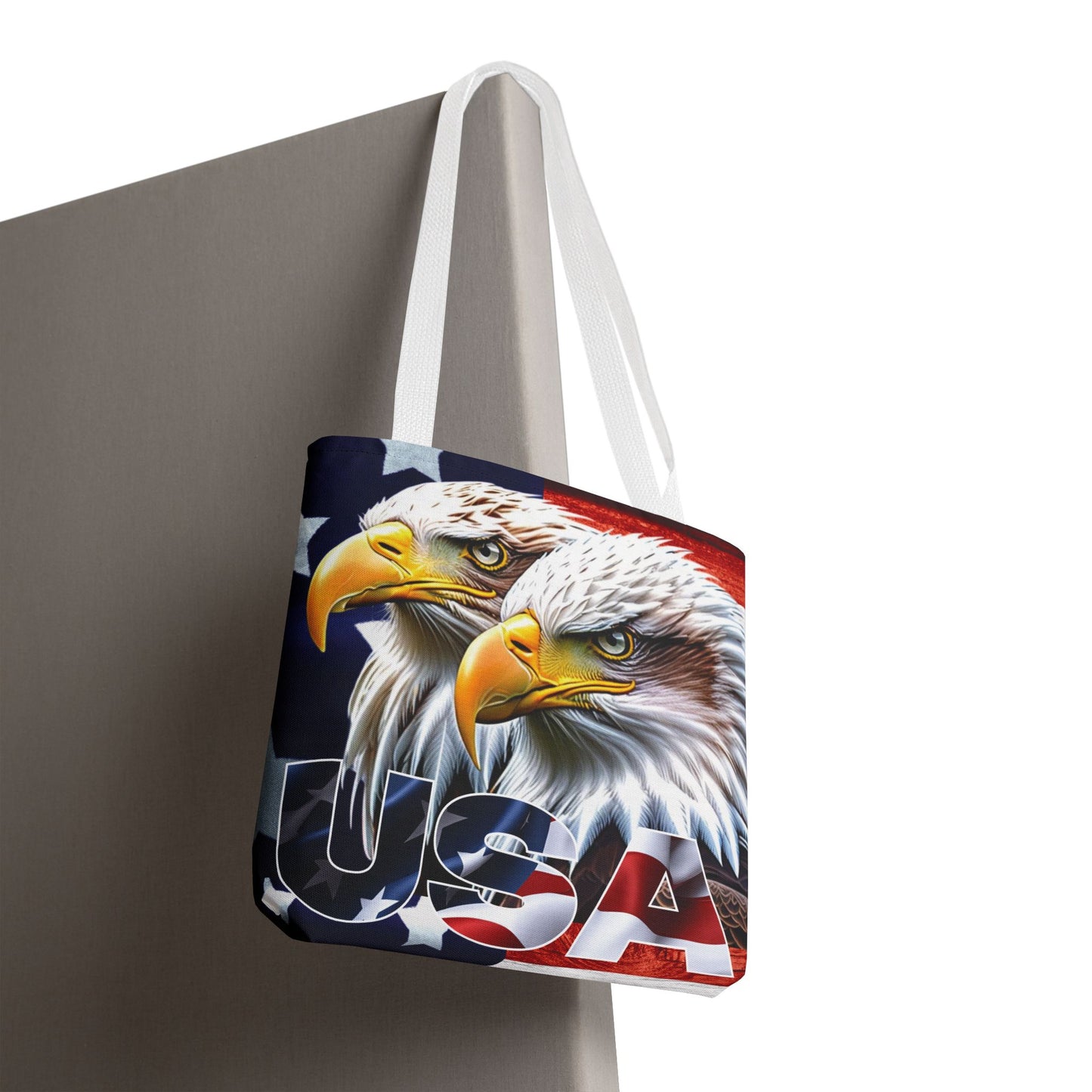 ๐บ๐ธ Patriotic ๐บ๐ธ USA ๐บ๐ธ Bald Eagles ๐บ๐ธ Tote Bag ๐บ๐ธ All Over Print ๐บ๐ธ American Flag Design ๐บ๐ธ Five Different Handle Colors ๐บ๐ธ Red ๐บ๐ธ Navy ๐บ๐ธ Black ๐บ๐ธ Beige ๐บ๐ธ White