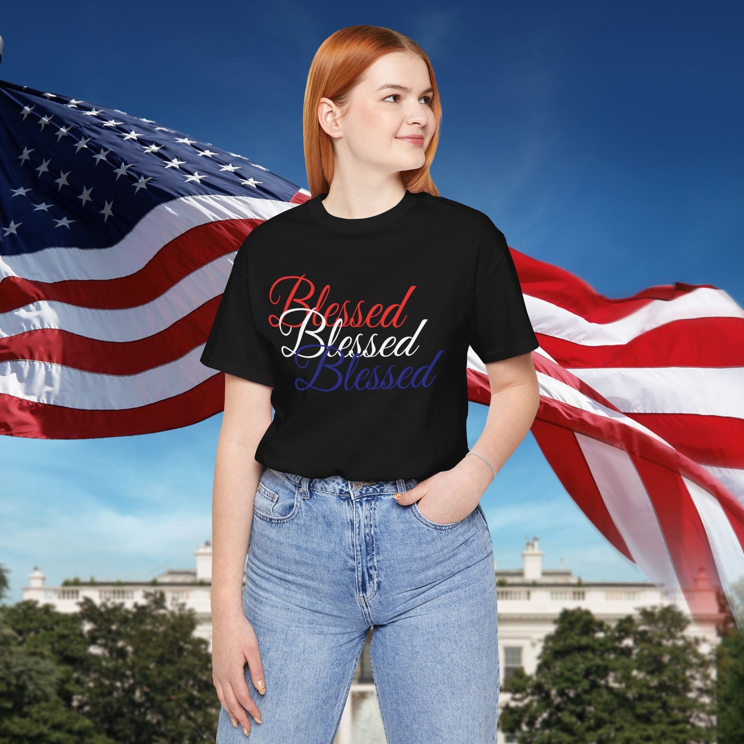 Red White Blue Blessed Design Unisex Tee