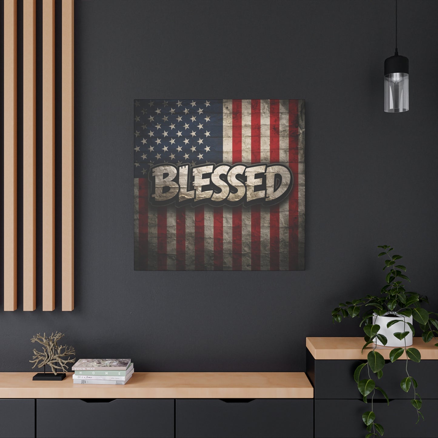 Blessed American Flag Canvas Wall Art, Patriotic Home Decor, Inspirational Gift, Rustic Wall Decor, Americana Artwork