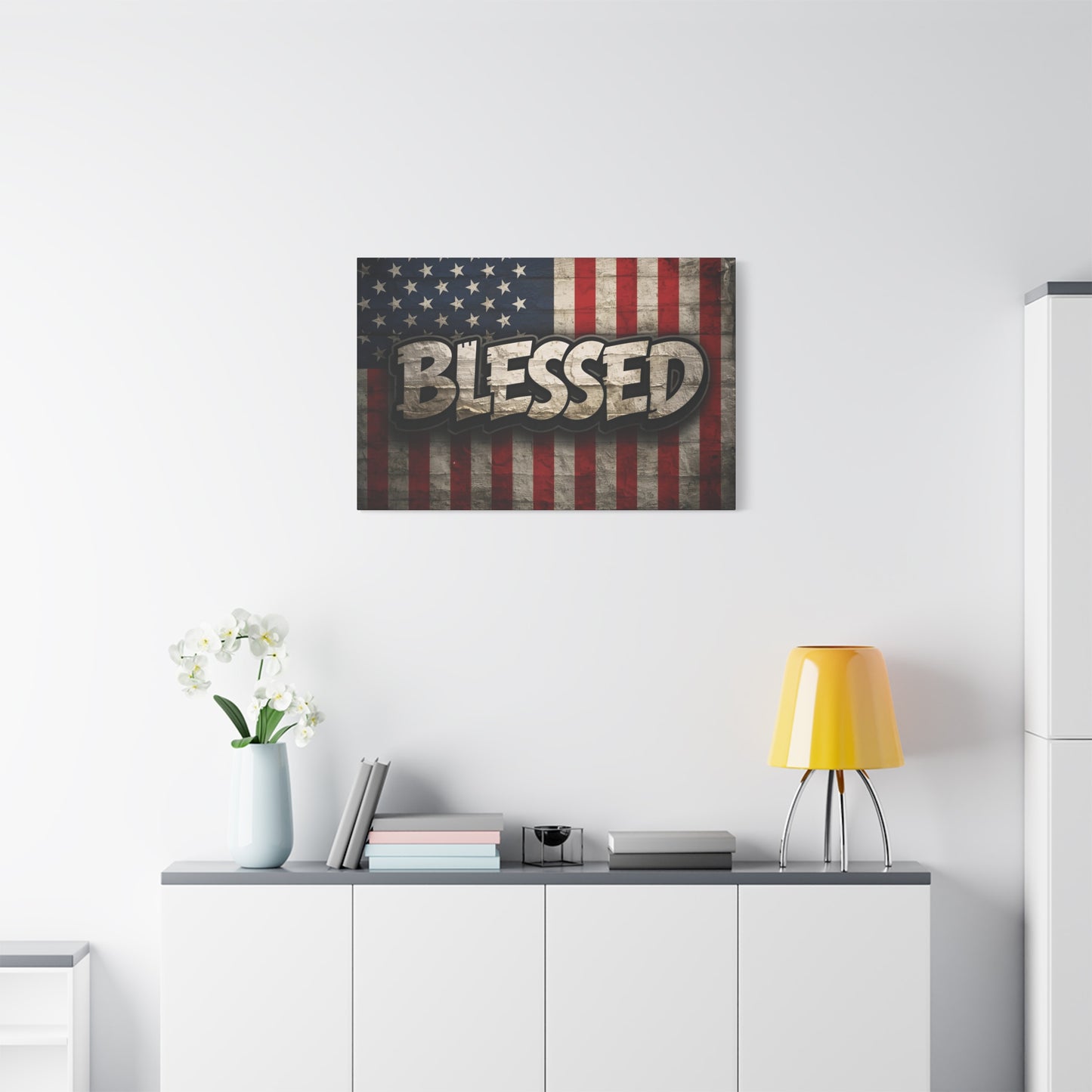 Blessed American Flag Canvas Wall Art, Patriotic Home Decor, Inspirational Gift, Rustic Wall Decor, Americana Artwork