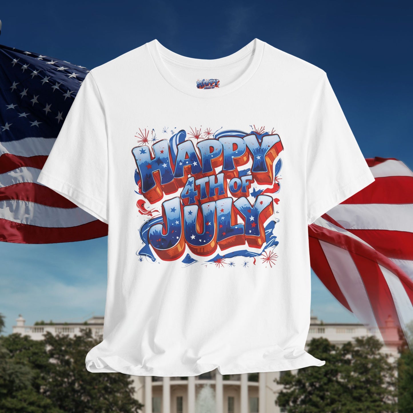 Happy 4th Of July, Print Design T-Shirt, Independence Day, American Flag, Bald Eagle, Red White Blue