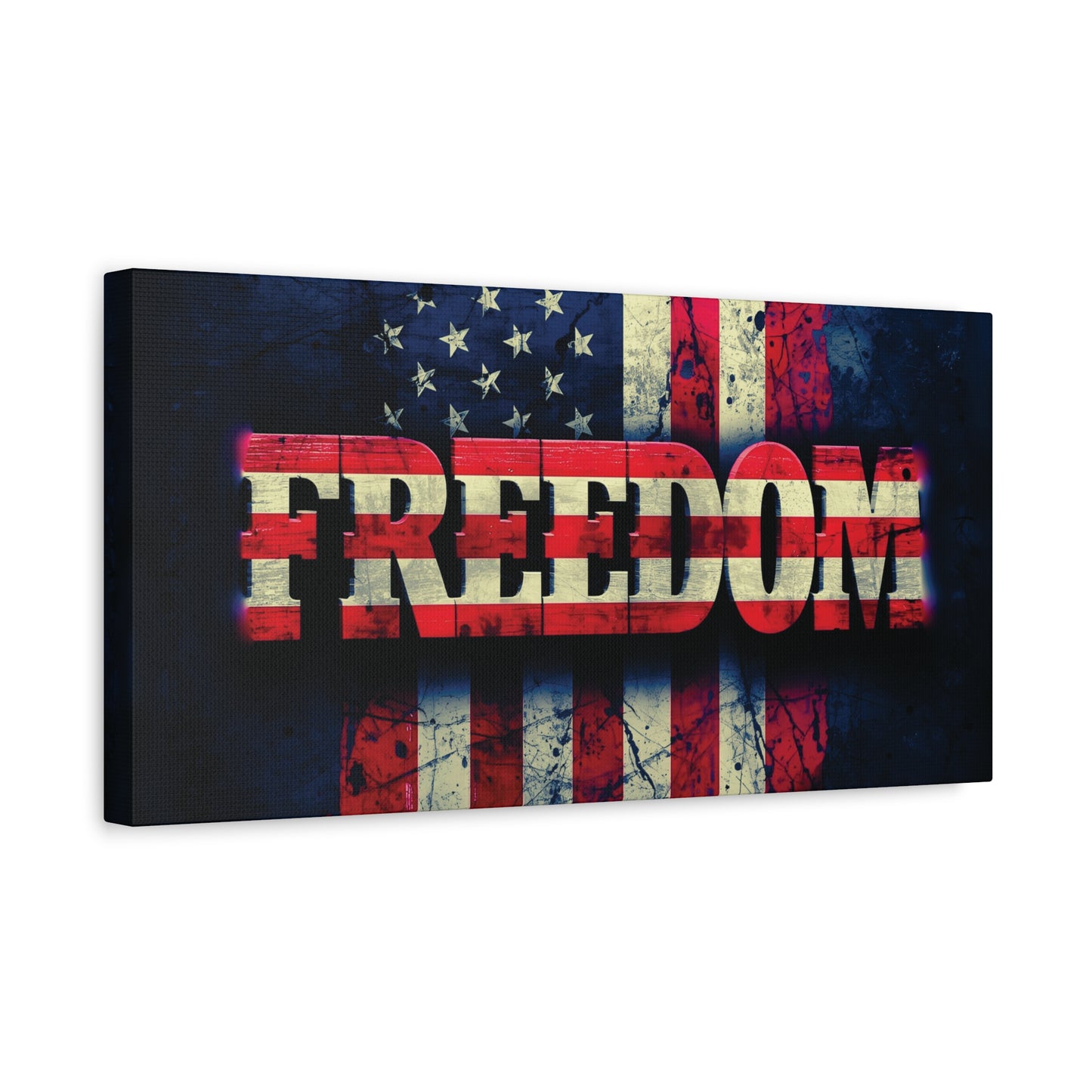 Patriotic Wall Art Print - Freedom Design Canvas Decor - American Flag Red White & Blue Artwork - Christmas Gifts - Independence Day Decoration - Home Gallery Piece -