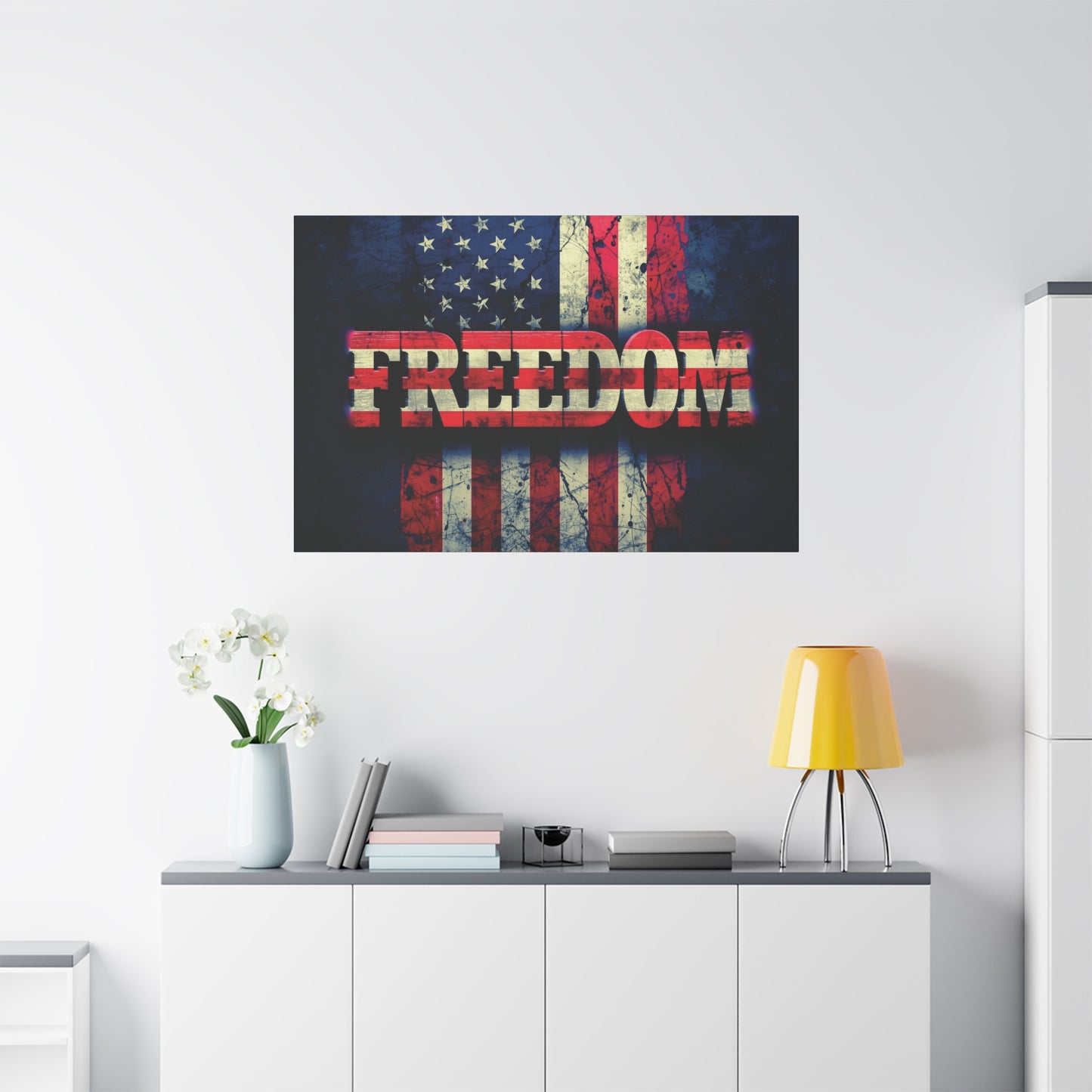 Patriotic Wall Art Print - Freedom Design Canvas Decor - American Flag Red White & Blue Artwork - Christmas Gifts - Independence Day Decoration - Home Gallery Piece -