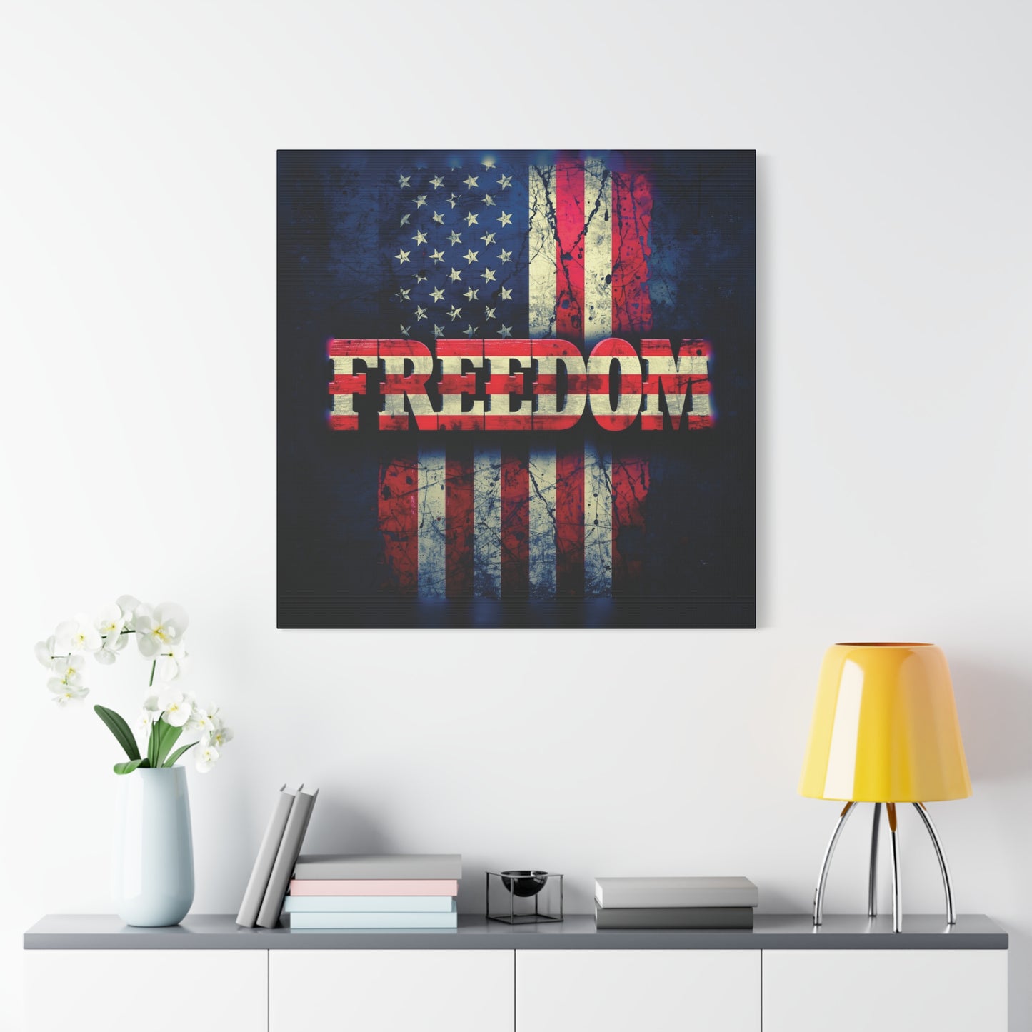 Patriotic Wall Art Print - Freedom Design Canvas Decor - American Flag Red White & Blue Artwork - Christmas Gifts - Independence Day Decoration - Home Gallery Piece -