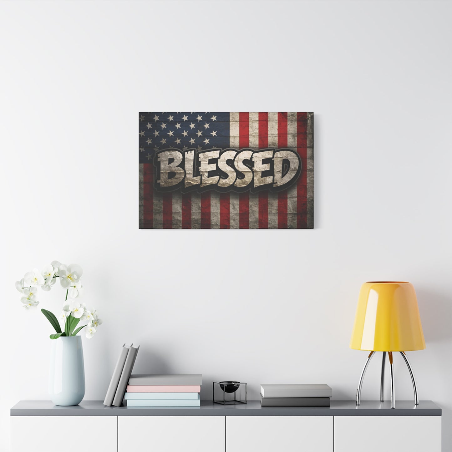 Blessed American Flag Canvas Wall Art, Patriotic Home Decor, Inspirational Gift, Rustic Wall Decor, Americana Artwork