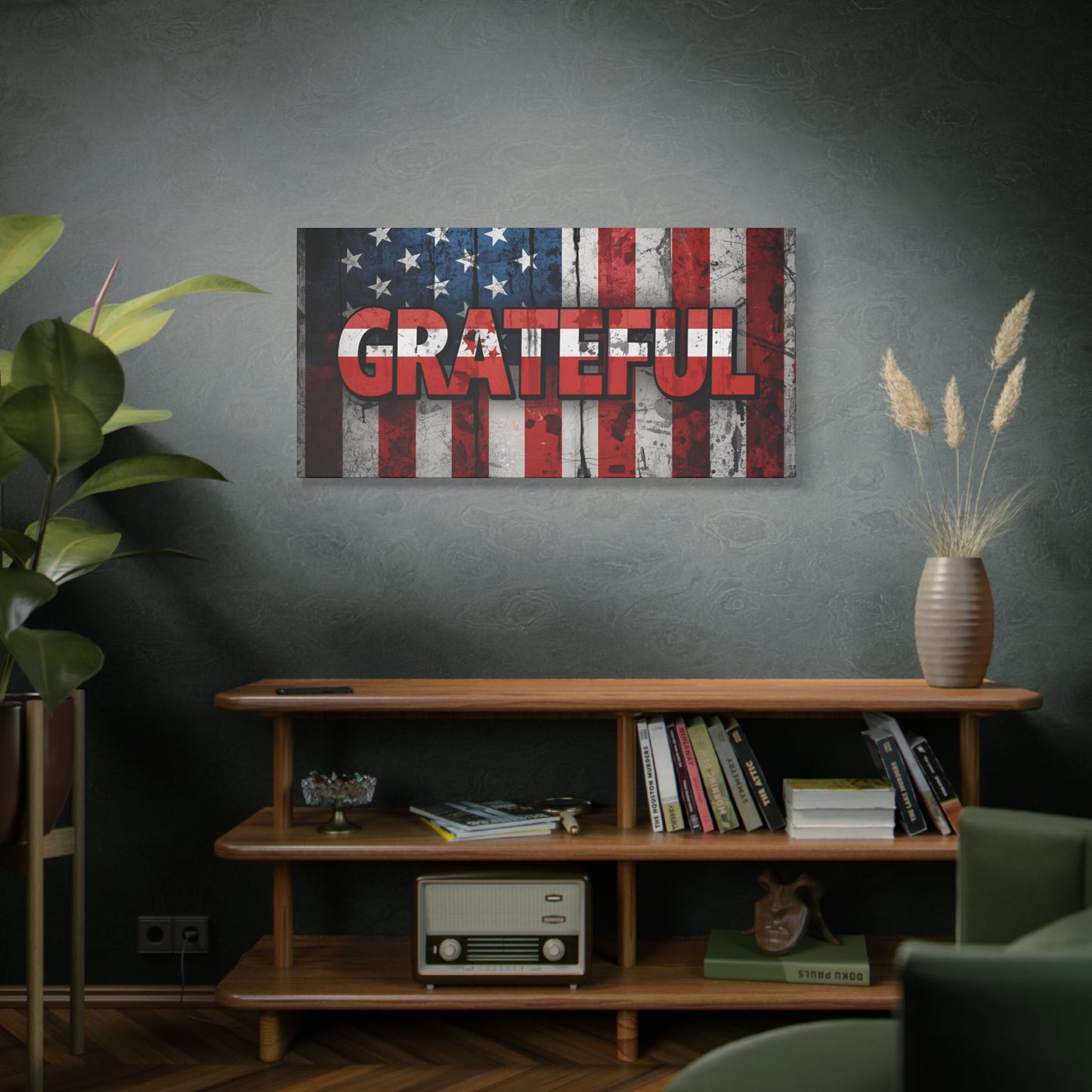 Grateful American Flag Wall Art | Patriotic Canvas Decor, Home Wall Decor, Inspirational Gift, 4th of July Decoration, Veteran's Day
