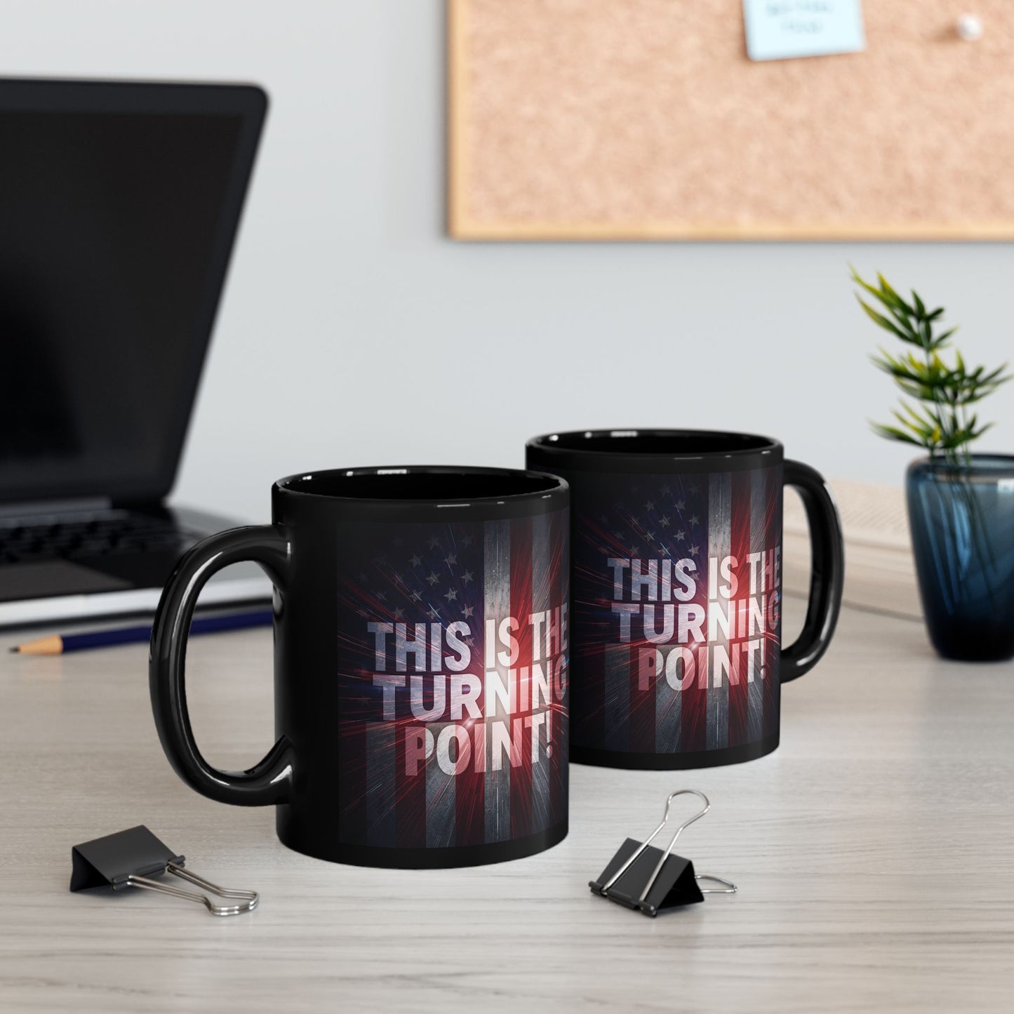 This Is The Turning Point! - Charlie Kirk Inspired - Patriotic American Flag Design - Sleek Black Ceramic Mug - 11oz/15oz