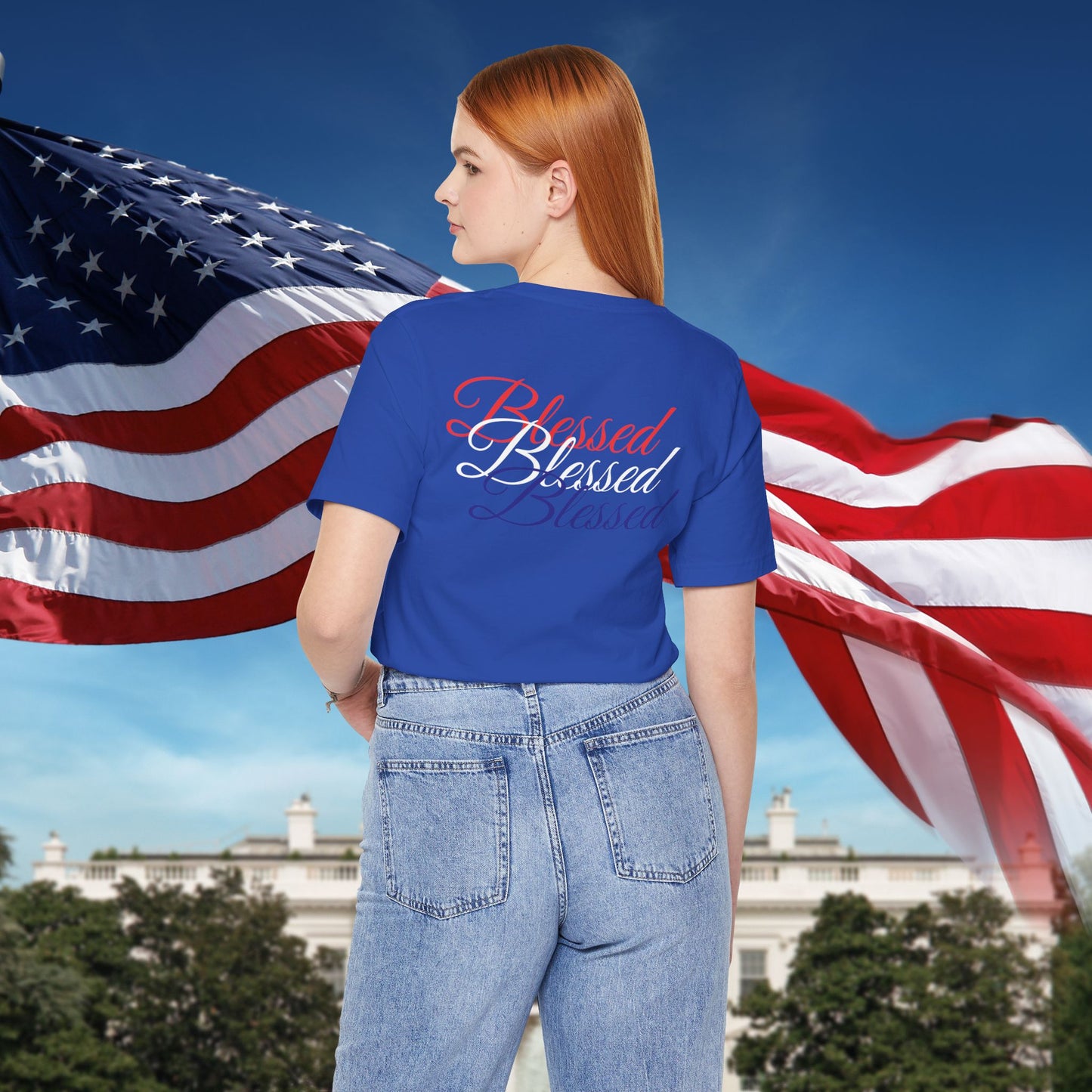 Red White Blue Blessed Design Unisex Tee
