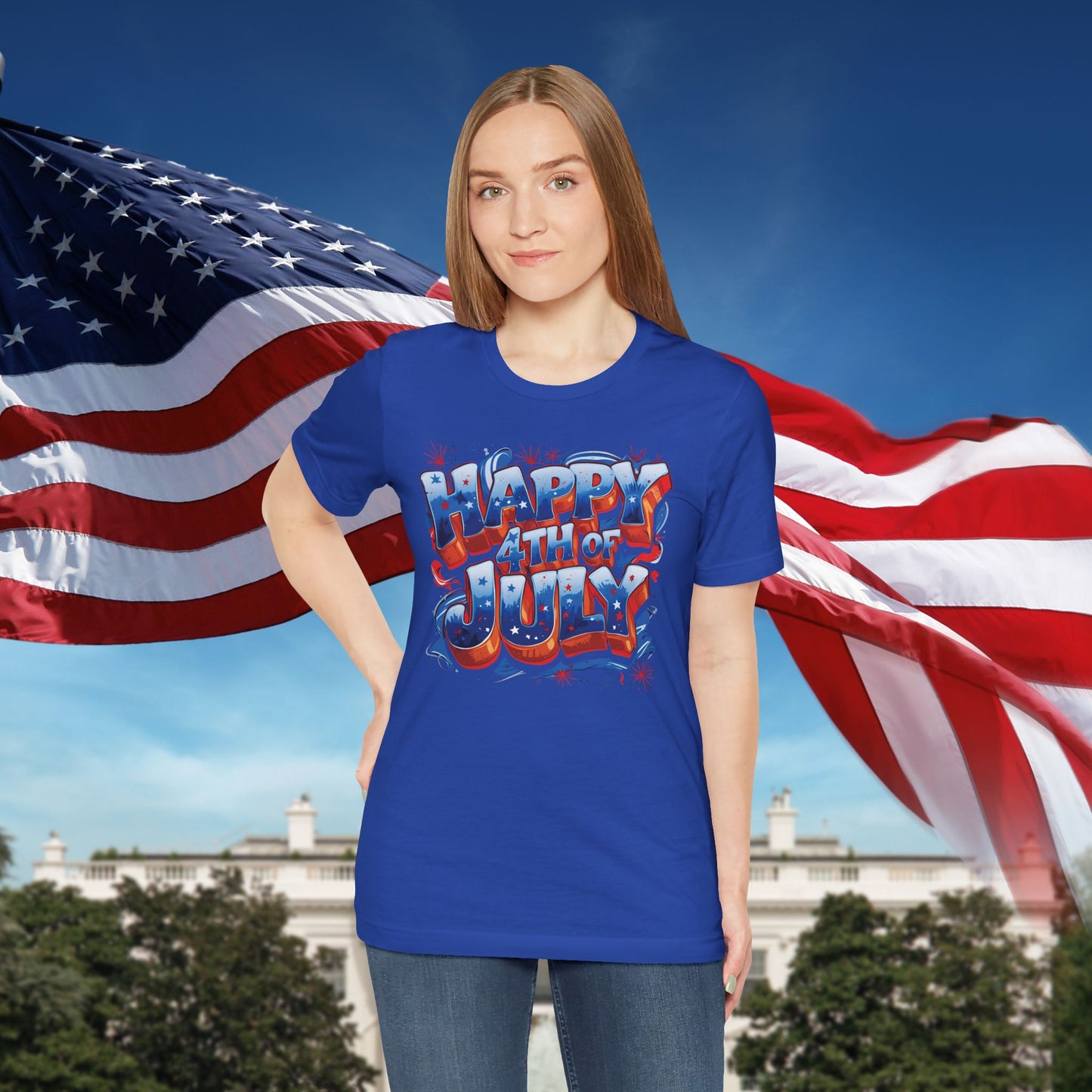 Happy 4th Of July, Print Design T-Shirt, Independence Day, American Flag, Bald Eagle, Red White Blue