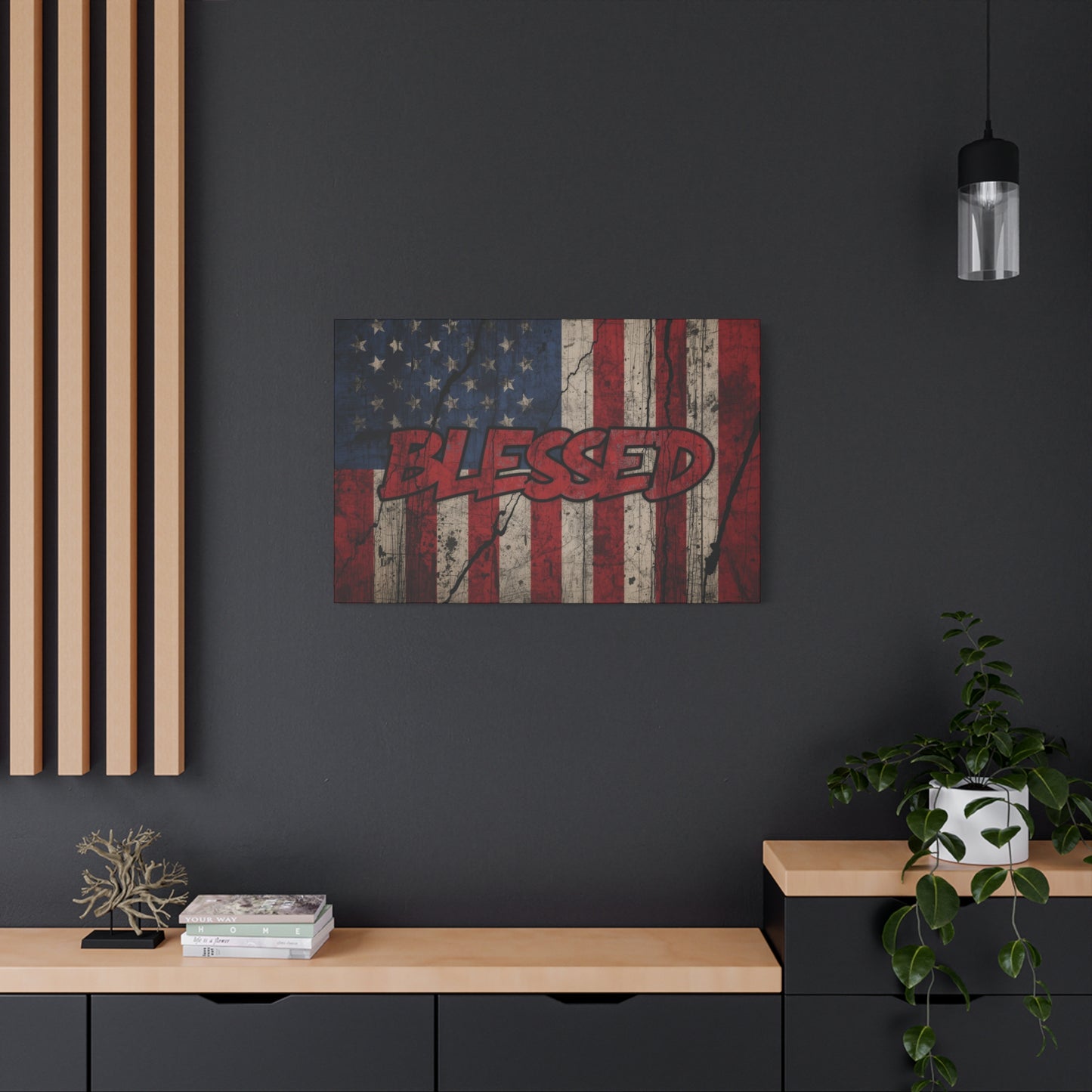 Blessed Patriotic Canvas Wall Art, Americana Decor, Home Wall Decoration, Rustic Flag Artwork, US Flag Decor