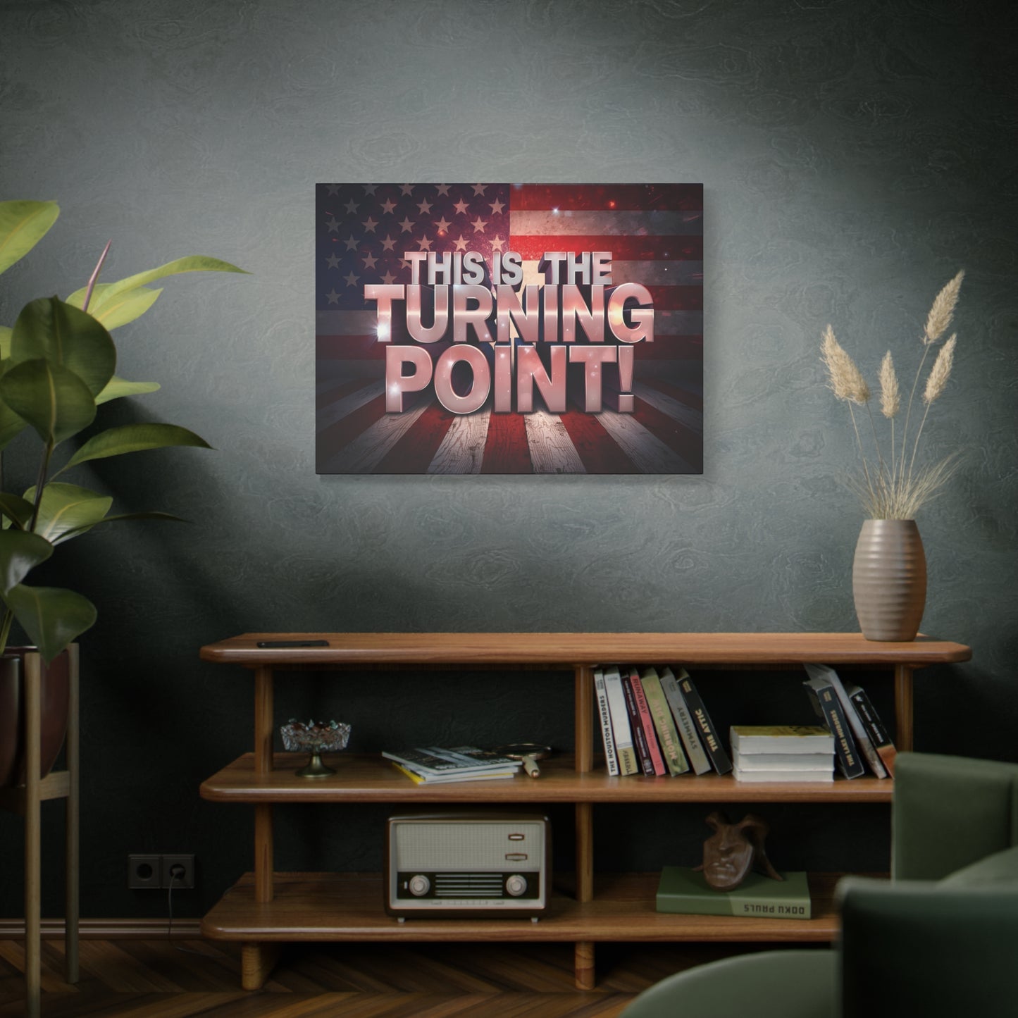 Gallery Wrapped Canvas Wall Art - Charlie Kirk Inspired - This Is The Turning Point! - Red White Blue - American Flag Backdrop Design - Multiple Sizes -