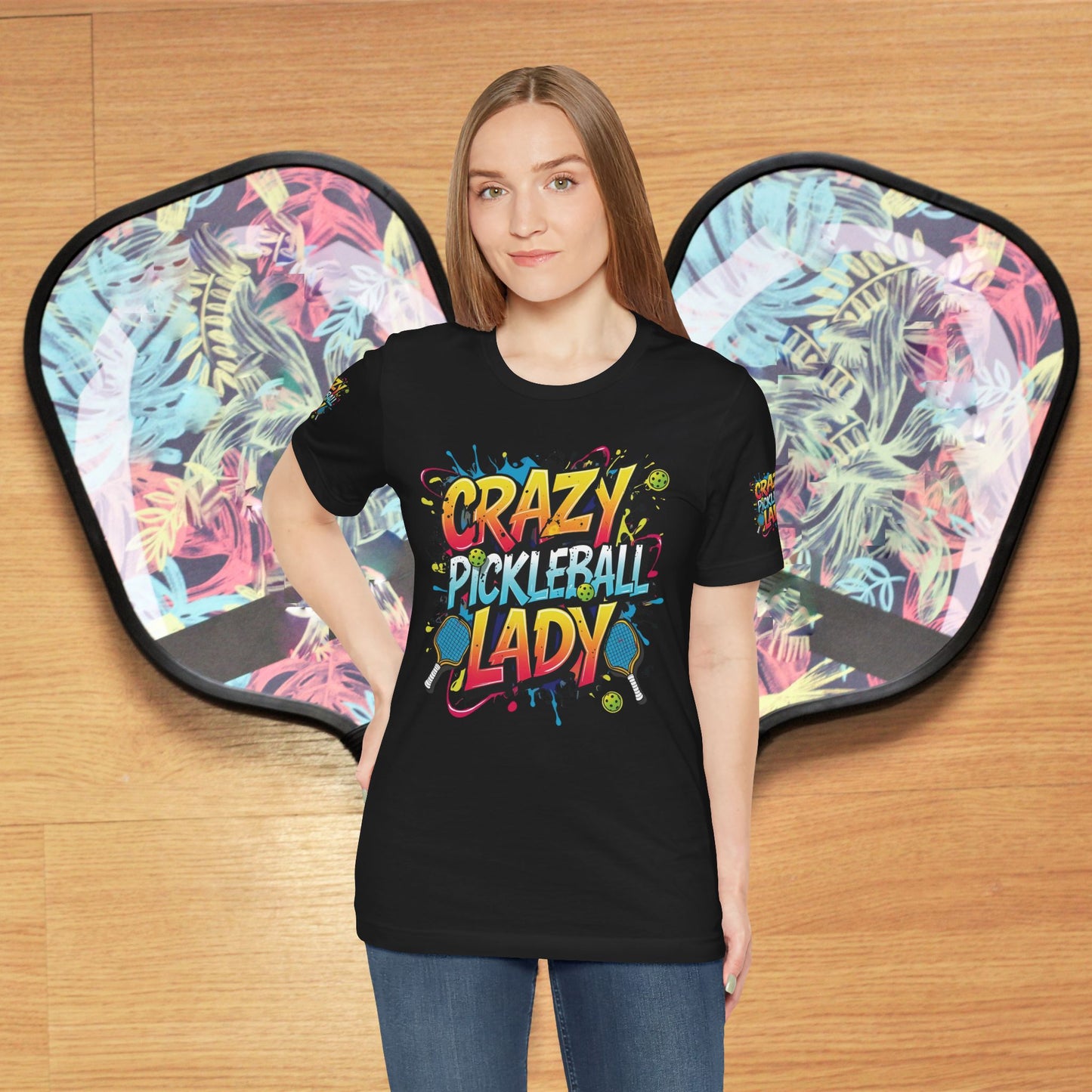 Eye-Catching Crazy Pickleball Lady T-Shirt - Fun Graphic Tee for Pickleball Enthusiasts Sizes XS-5XL