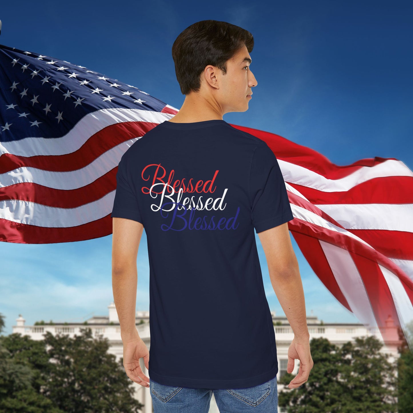 Red White Blue Blessed Design Unisex Tee