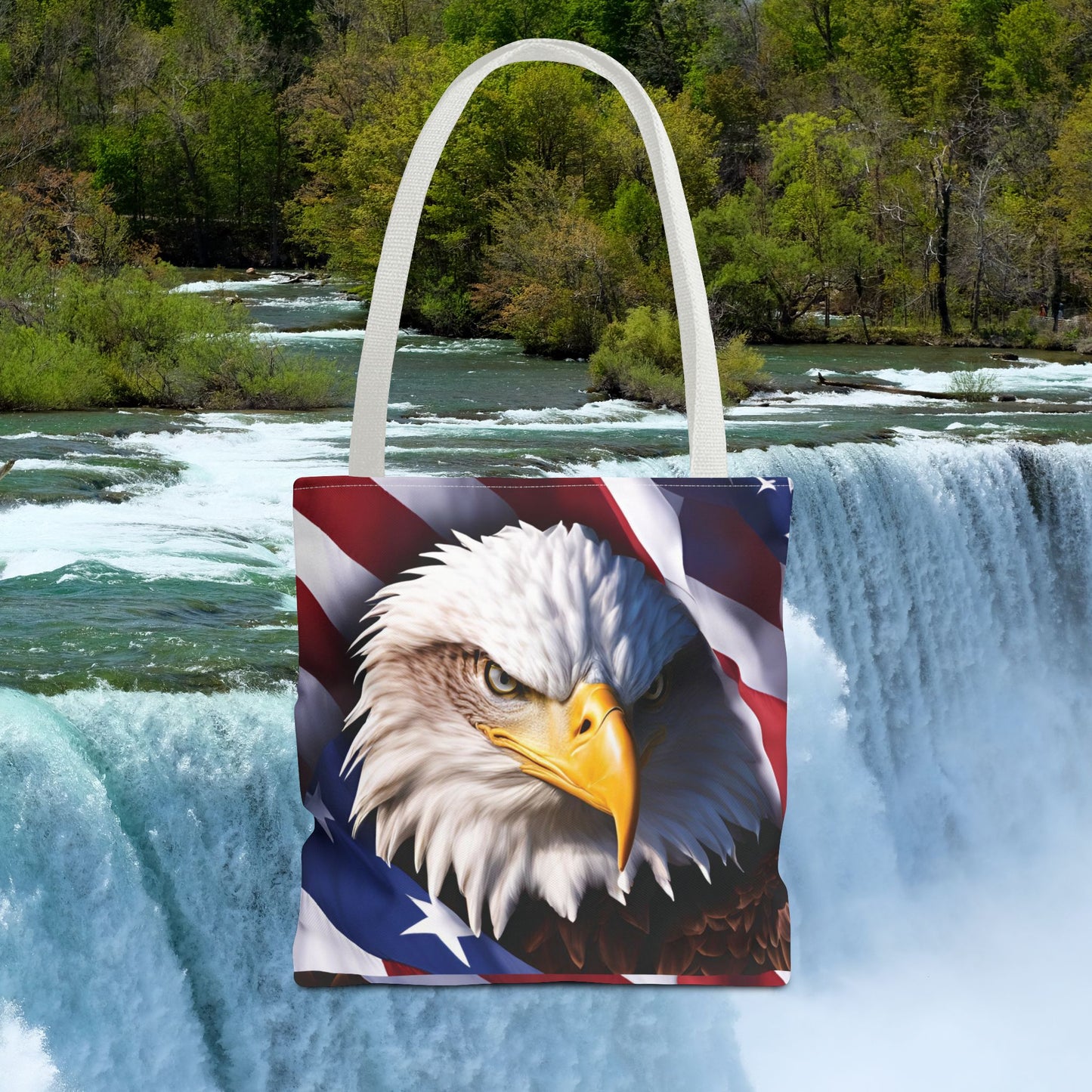 Patriotic Stylish American Flag Bald Eagle Red White & Blue All Over Print Tote Bag