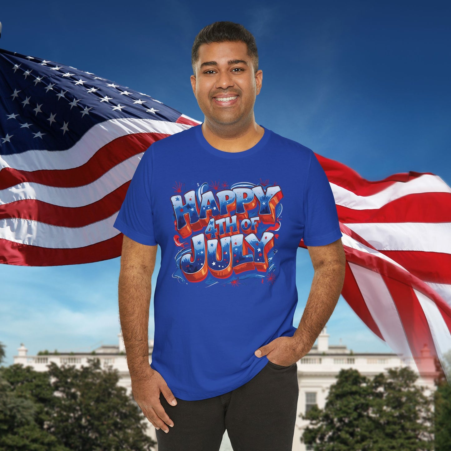 Happy 4th Of July, Print Design T-Shirt, Independence Day, American Flag, Bald Eagle, Red White Blue