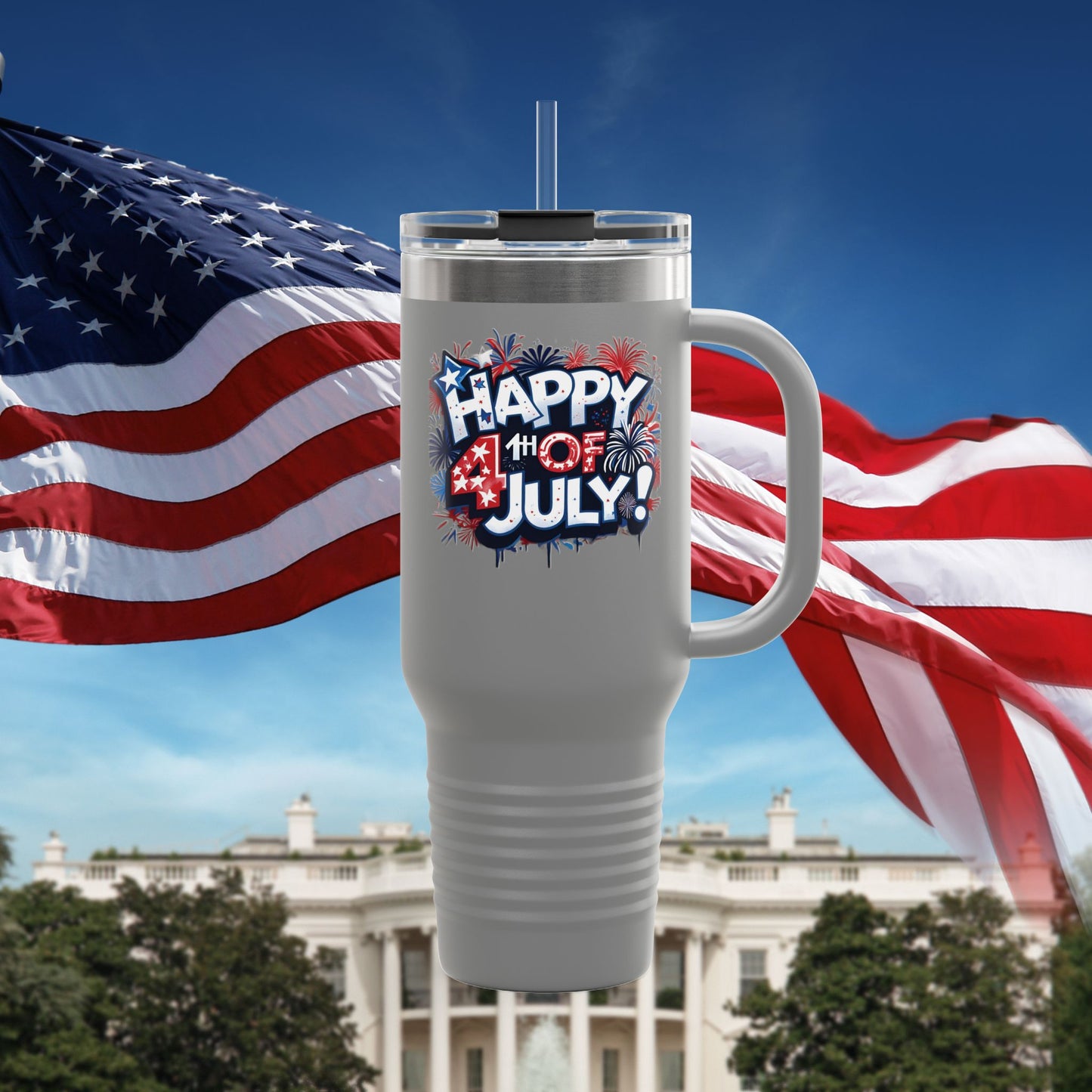Patriotic Insulated Travel Mug - 40oz - Perfect for 4th of July Celebrations, BBQs, Camping, Family Gatherings, Gifts!